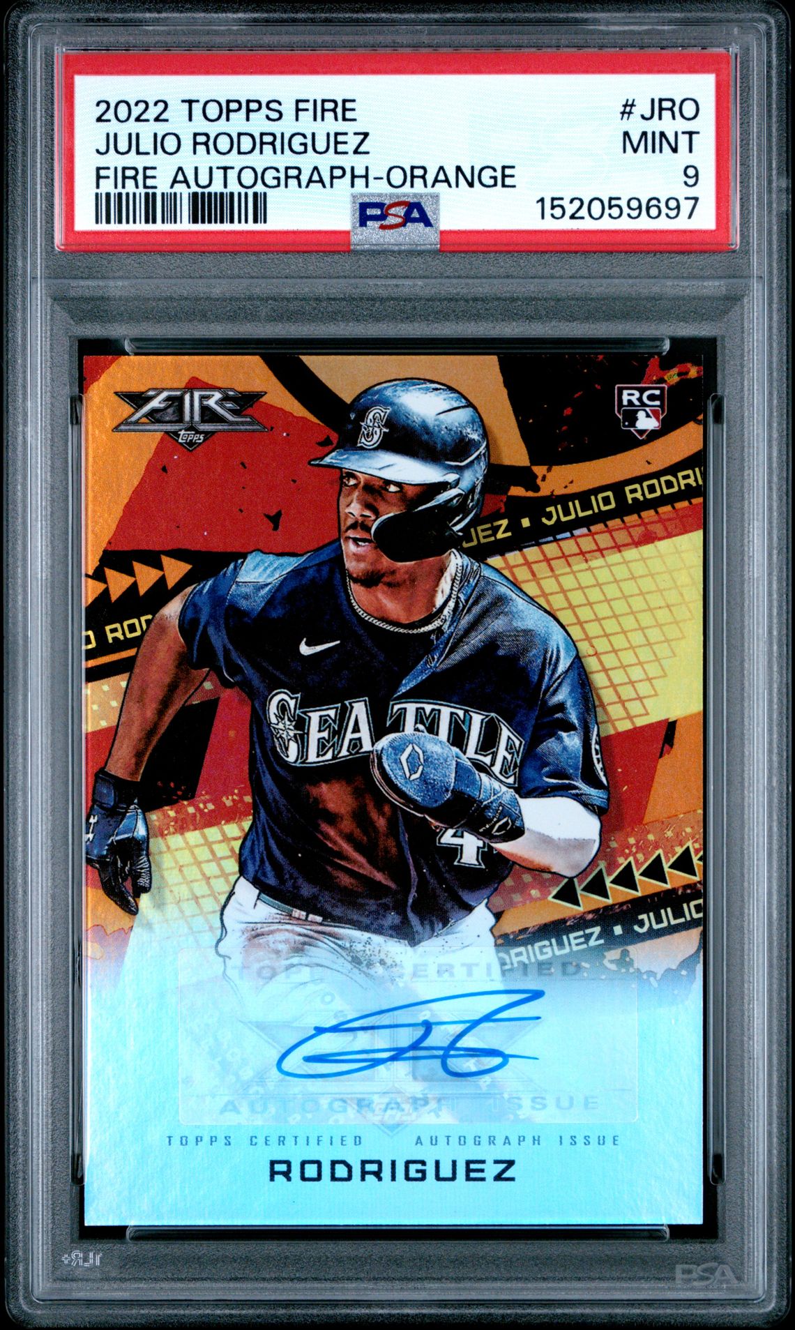 2022 Topps Fire Fire Autographs Julio Rodriguez #Jro (Fire Autograph-Orange) Mint 9 front