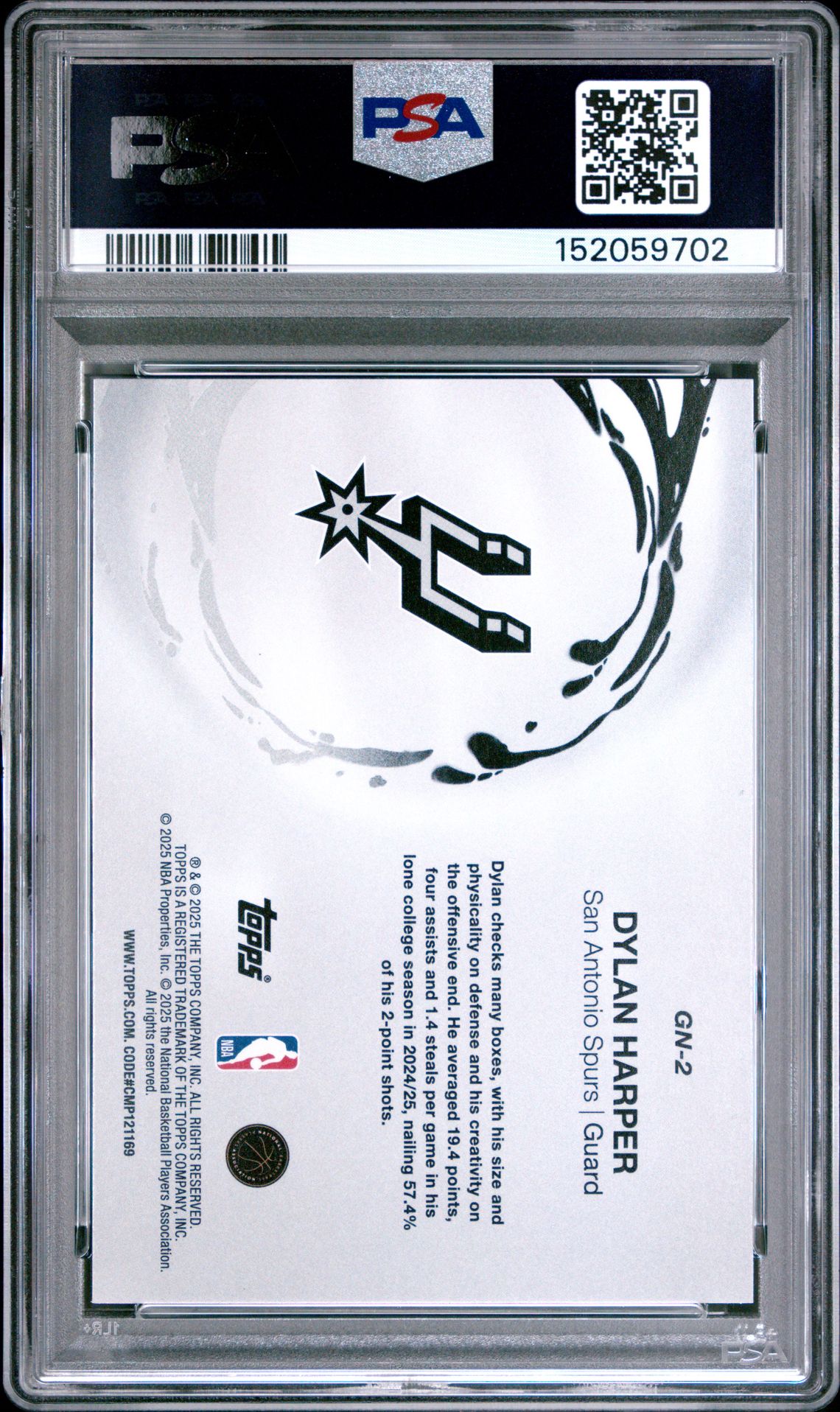 2025 Topps Generation Now Dylan Harper #Gn-2 (Generation Now-Holo Foil) Gem Mt 10 back view - PSA certificate #152059702