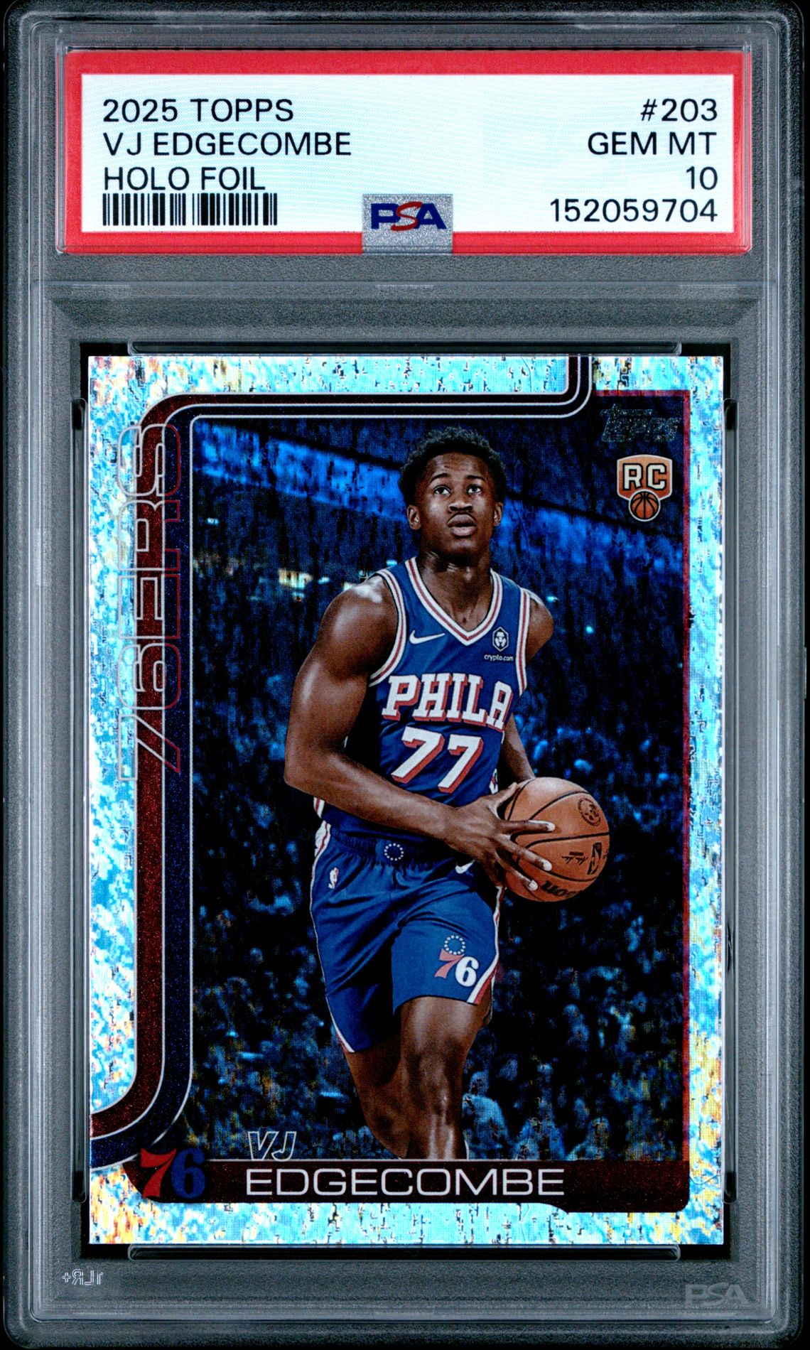2025 Topps Vj Edgecombe #203 (Holo Foil) Gem Mt 10 front view - PSA graded GEM MT 10