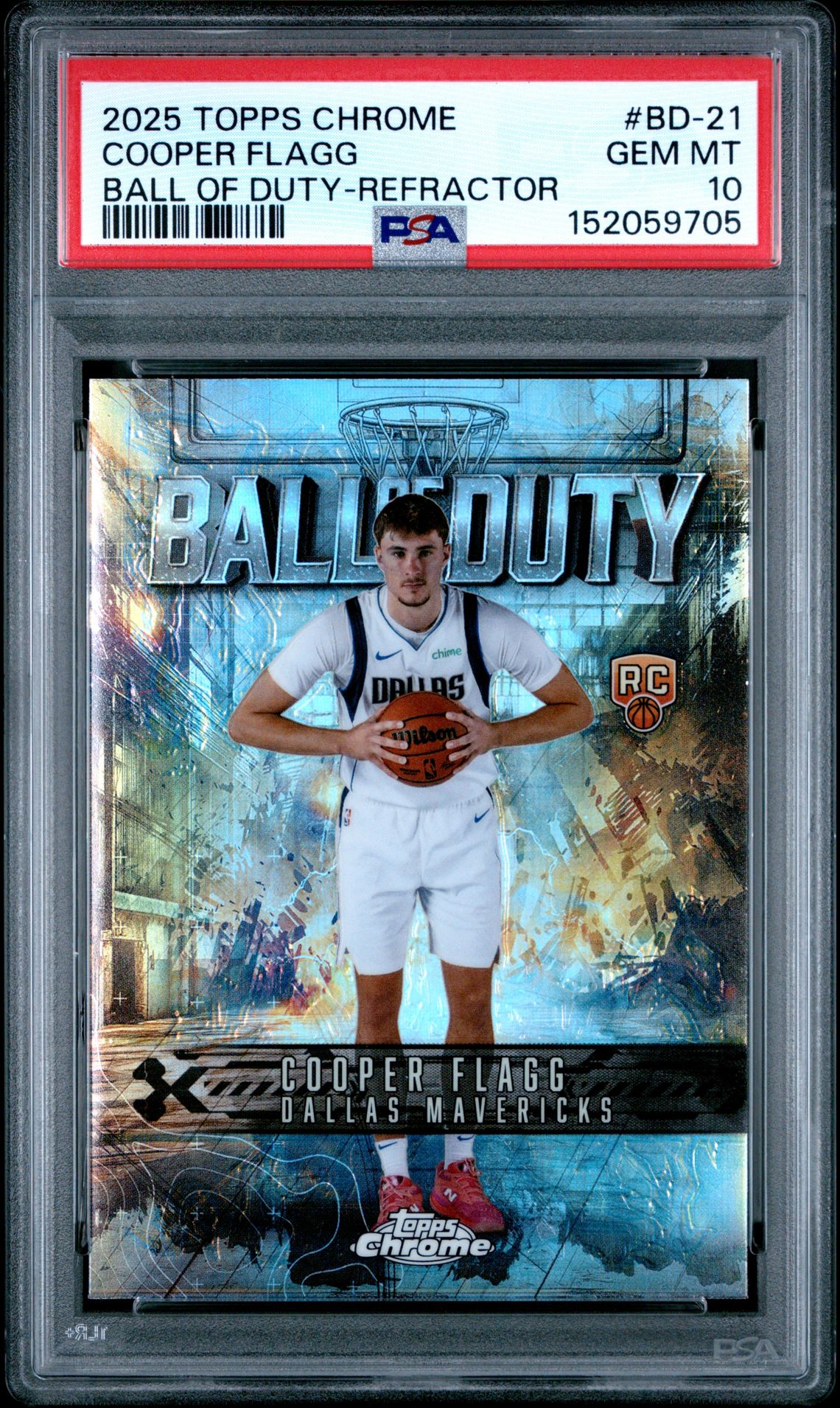 2025 Topps Chrome Ball Of Duty Cooper Flagg #Bd-21 (Ball Of Duty-Refractor) Gem Mt 10 front view - PSA graded GEM MT 10