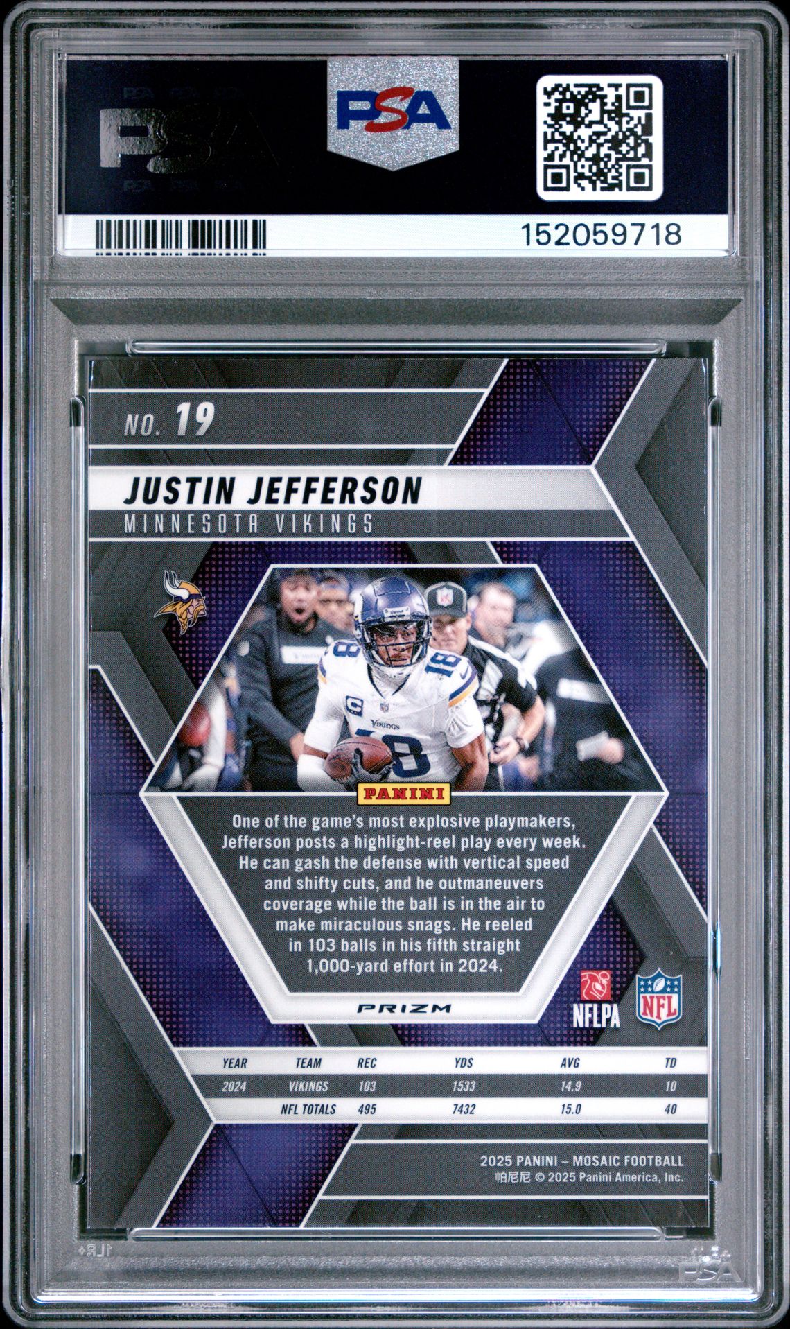2025 Panini Mosaic Justin Jefferson #19 (Genesis) Nm-Mt 8 back