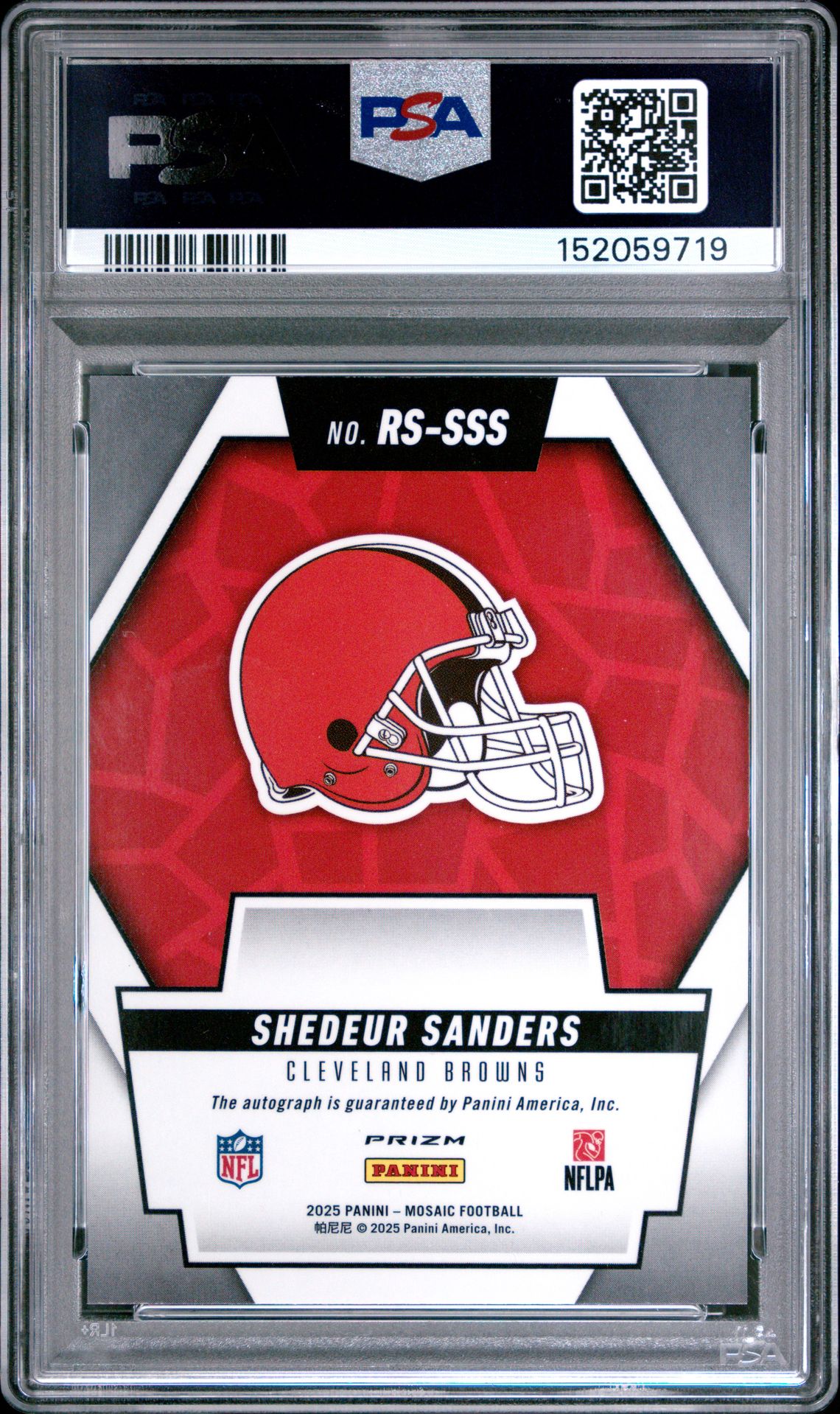 2025 Panini Mosaic Rookie Scripts Shedeur Sanders #Rs-Sss Gem Mt 10 back view - PSA certificate #152059719