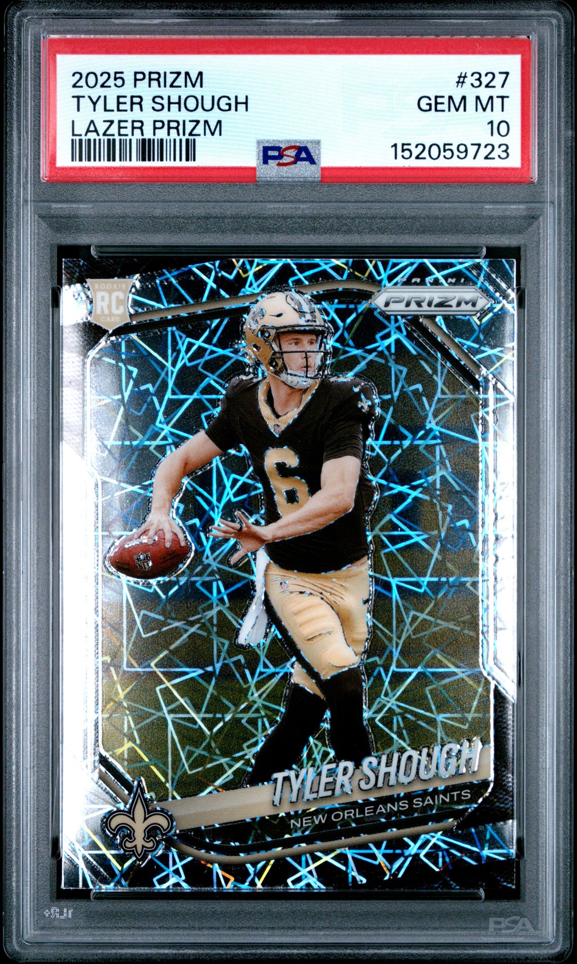 2025 Panini Prizm Tyler Shough #327 (Lazer Prizm) Gem Mt 10 front view - PSA graded GEM MT 10