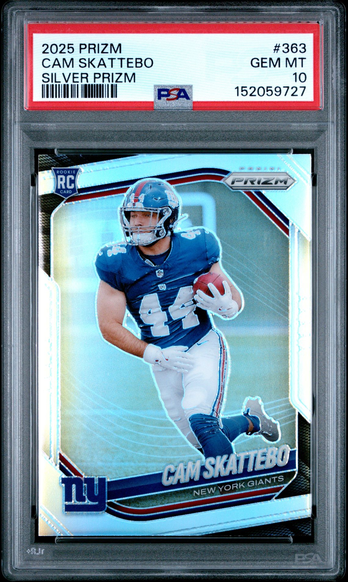 2025 Panini Prizm Cam Skattebo #363 (Silver Prizm) Gem Mt 10 front view - PSA graded GEM MT 10