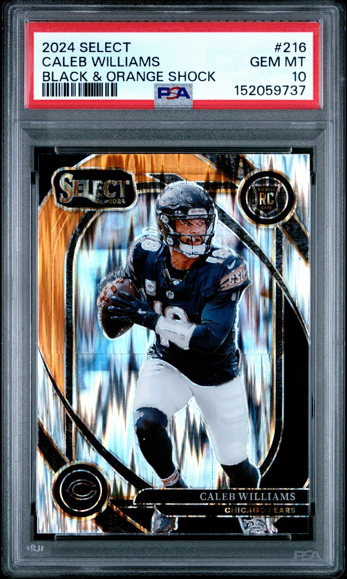 2024 Panini Select Caleb Williams #216 (Black & Orange Shock) Gem Mt 10 front