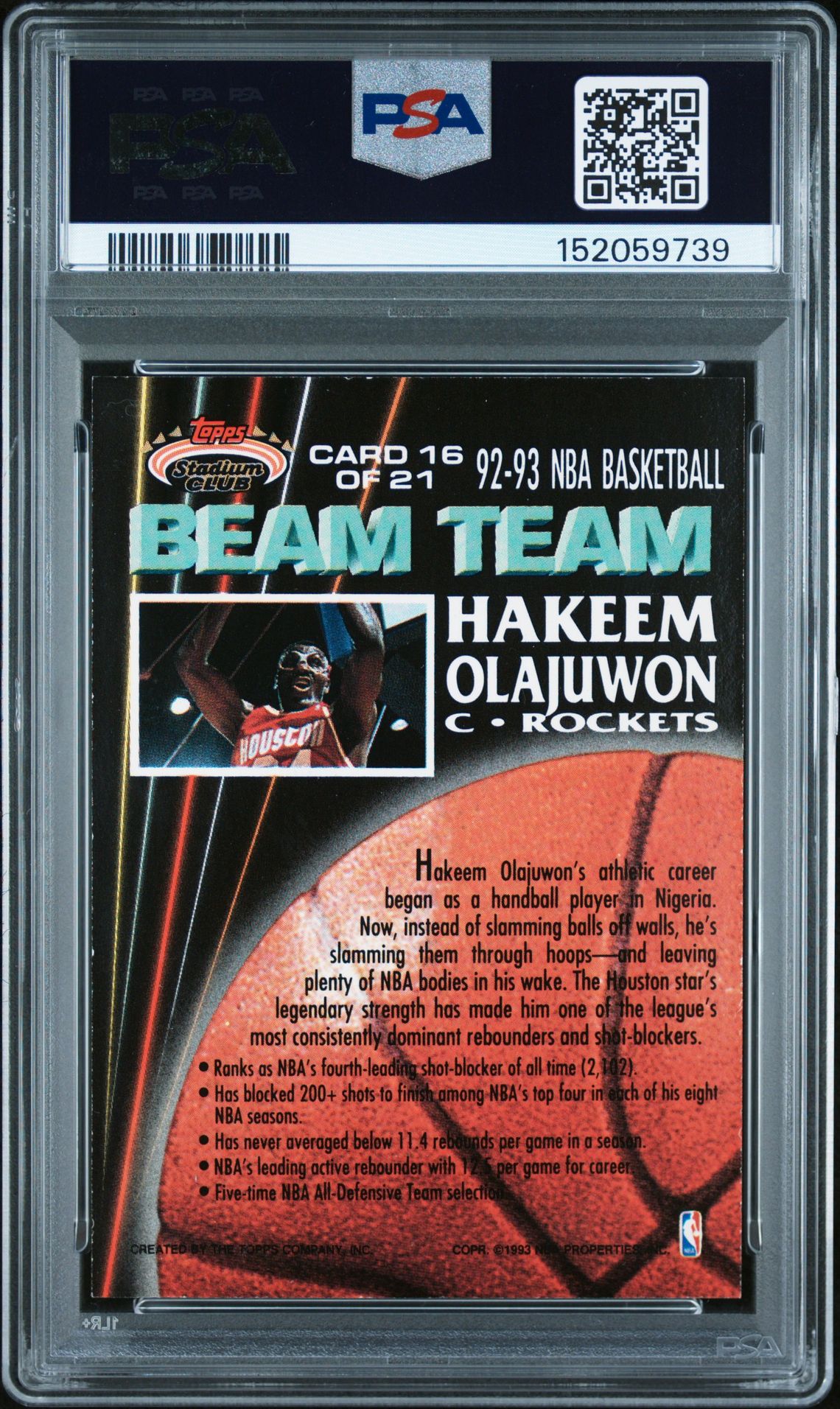 1992 Stadium Club Beam Team Hakeem Olajuwon #16 (Beam Team-Members Only) Nm 7 back