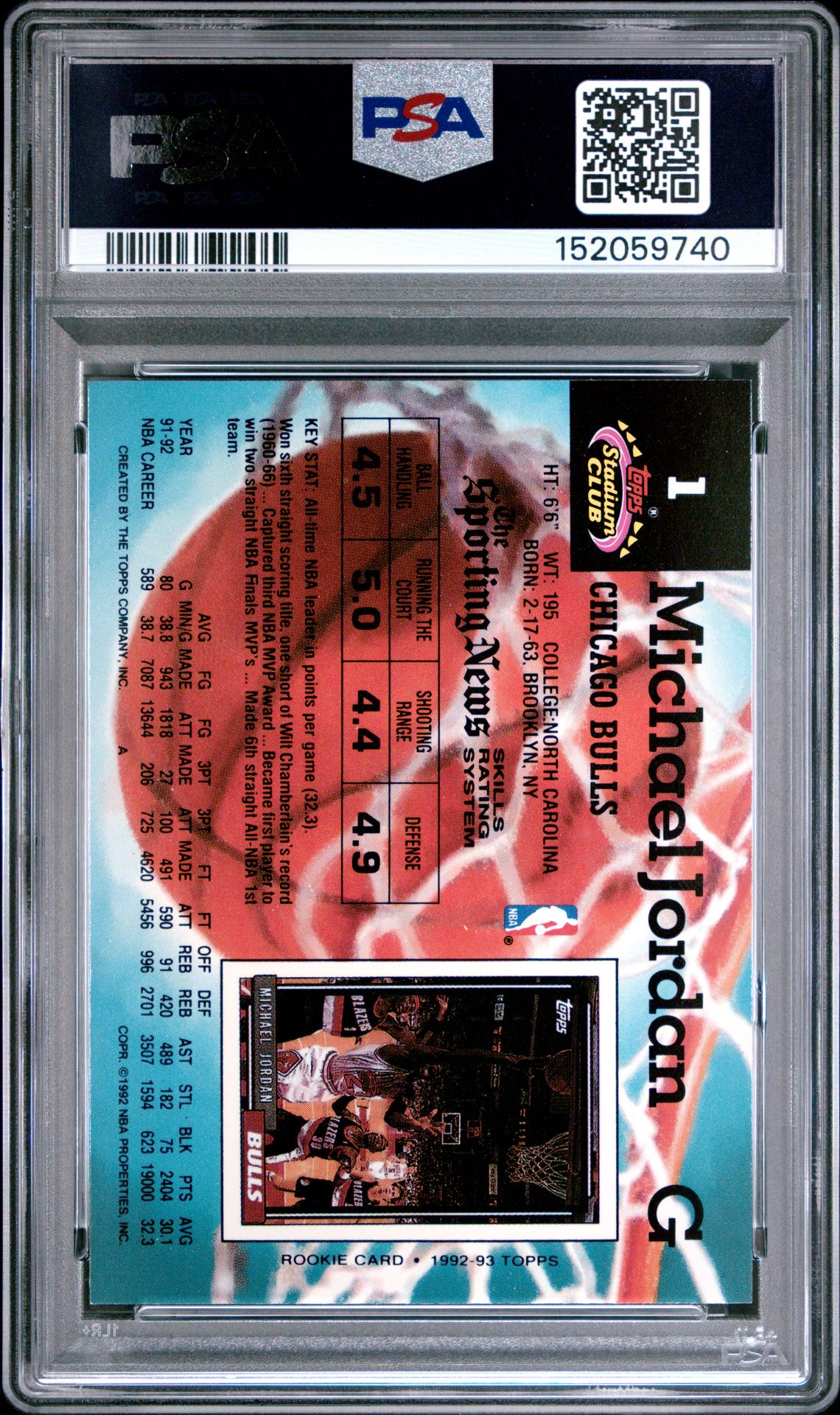 1992 Stadium Club Michael Jordan #1 (Members Only) Mint 9 back