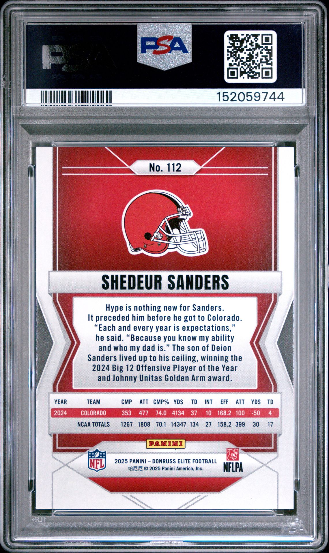 2025 Panini Donruss Elite Shedeur Sanders #112 (Status Explosion) Gem Mt 10 back