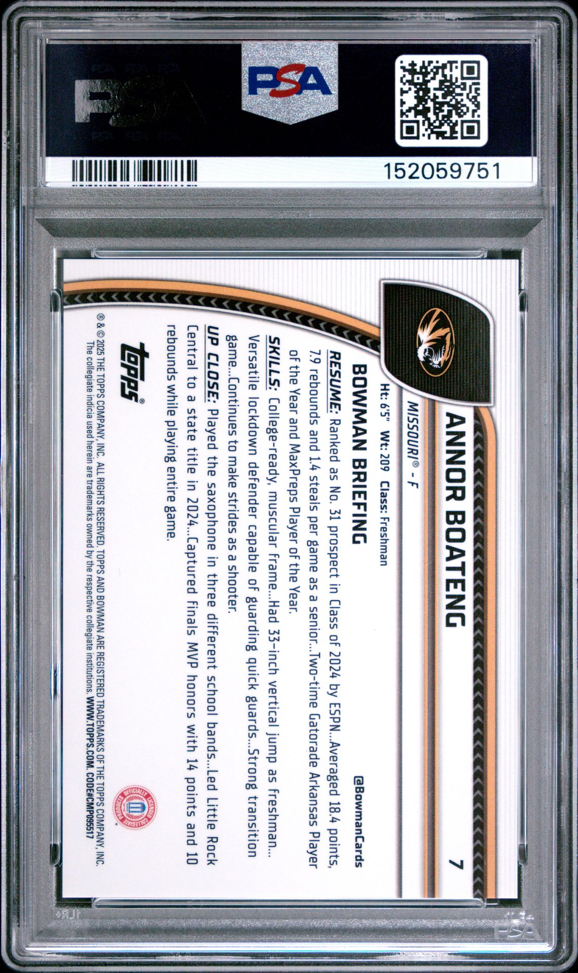 2024 Bowman University Chrome Sapphire Annor Boateng #7 (Red) Mint 9 back