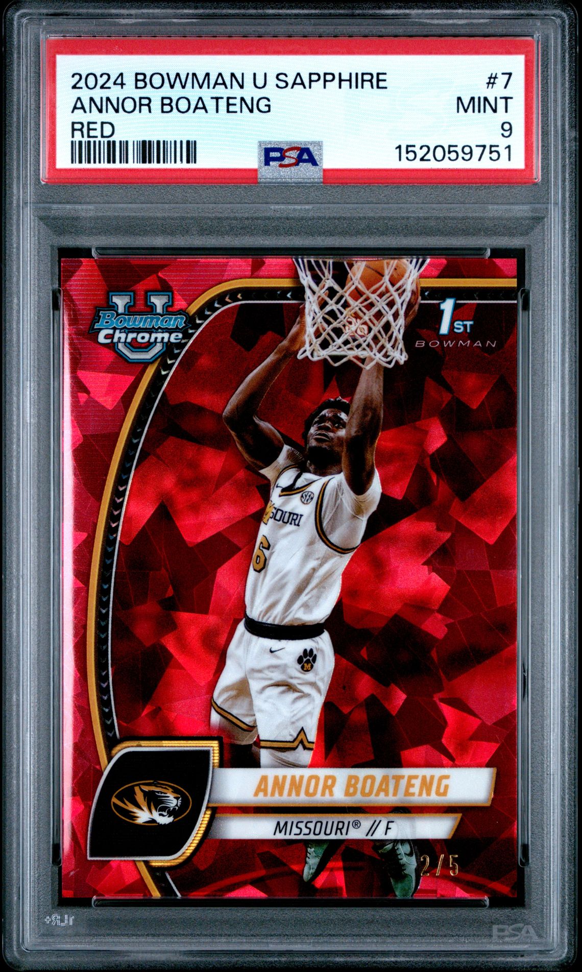 2024 Bowman University Chrome Sapphire Annor Boateng #7 (Red) Mint 9 front