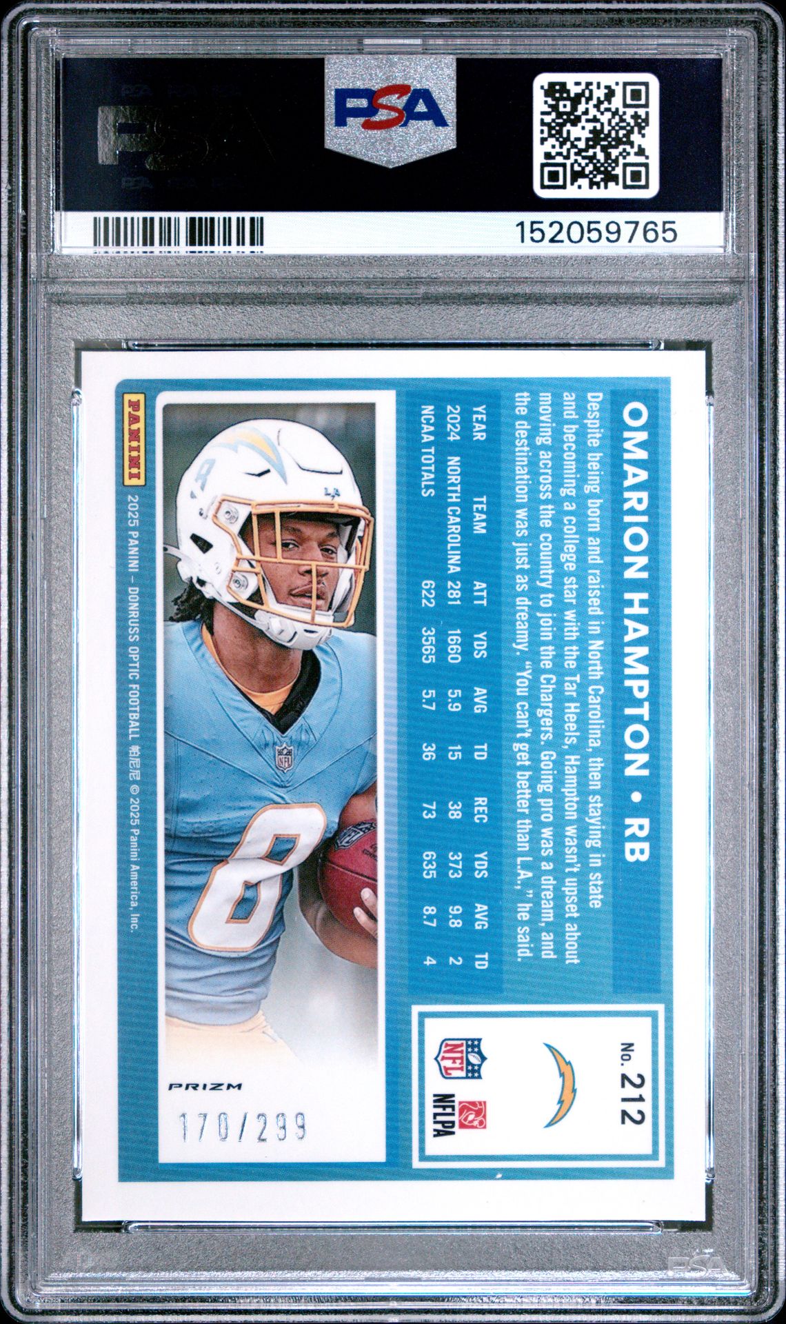 2025 Panini Donruss Optic Omarion Hampton #212 (Orange) Mint 9 back