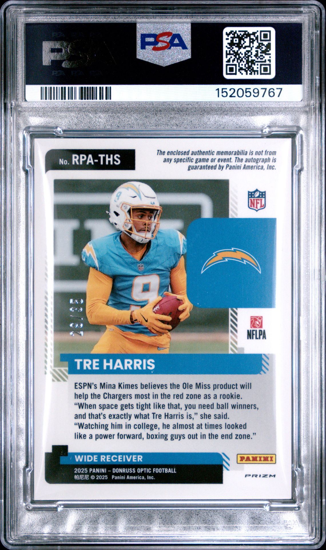 2025 Panini Donruss Optic Rookie Patch Autographs Tre Harris #Ths Mint 9 back