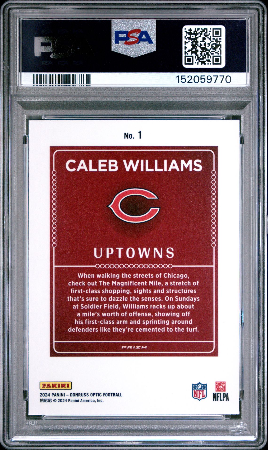 2024 Panini Donruss Optic Uptowns Caleb Williams #1 Mint 9 back