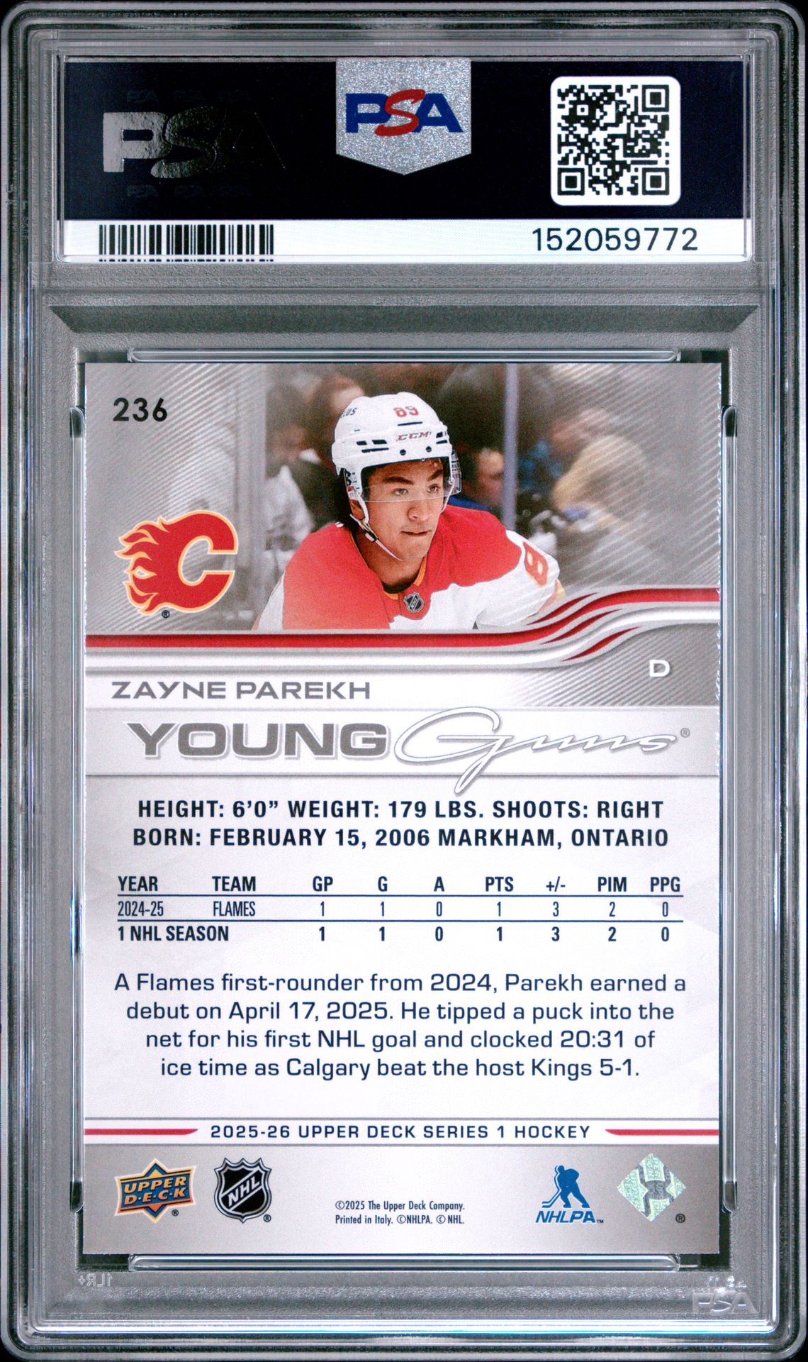 2025 Upper Deck Zayne Parekh #236 Mint 9 back