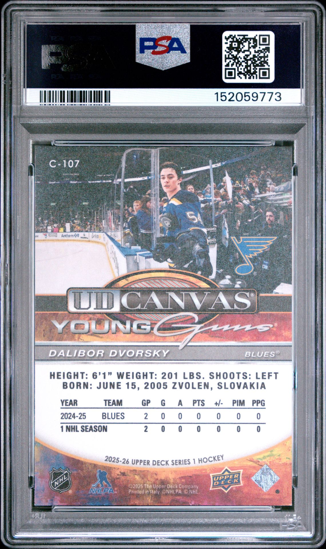 2025 Upper Deck Ud Canvas Dalibor Dvorsky #C-107 Gem Mt 10 back view - PSA certificate #152059773