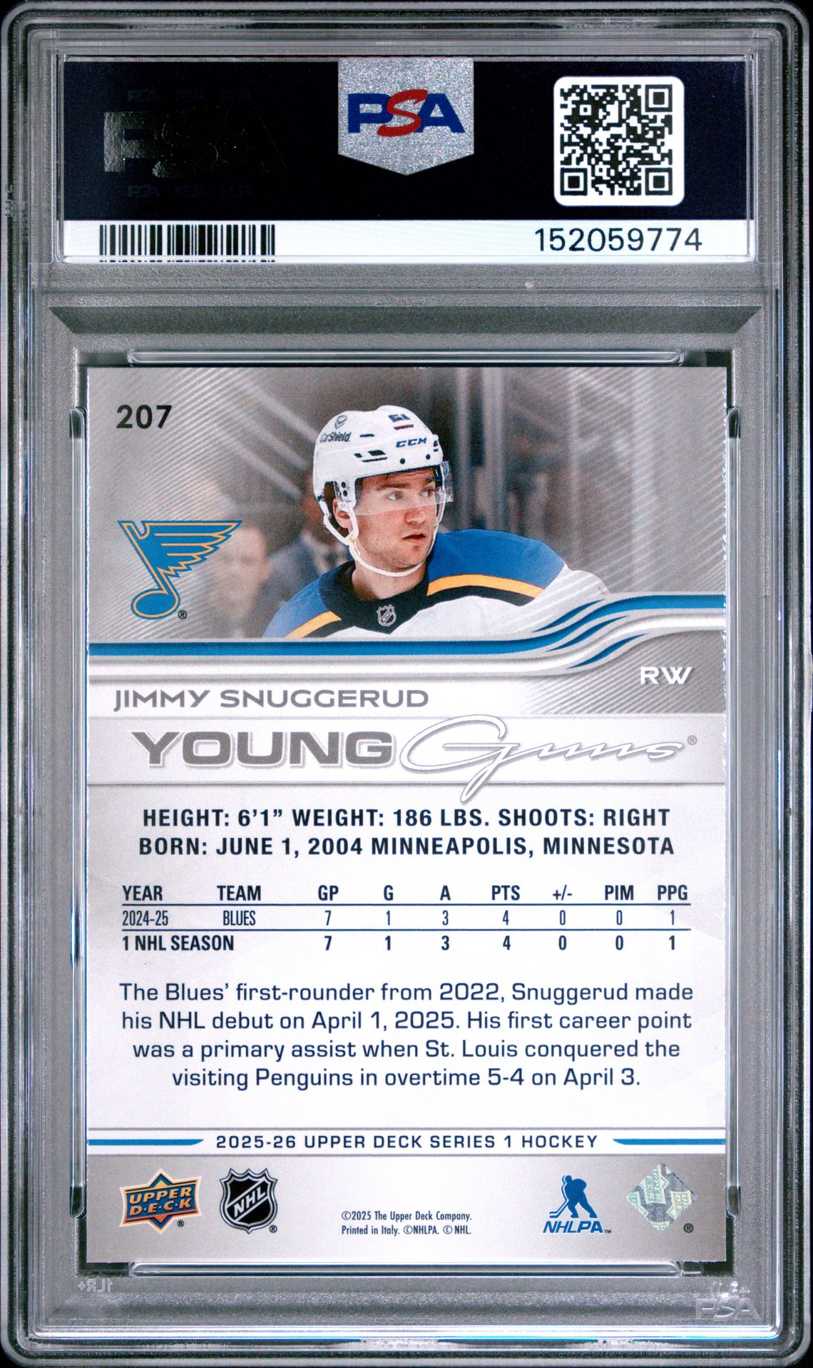 2025 Upper Deck Jimmy Snuggerud #207 Mint 9 back