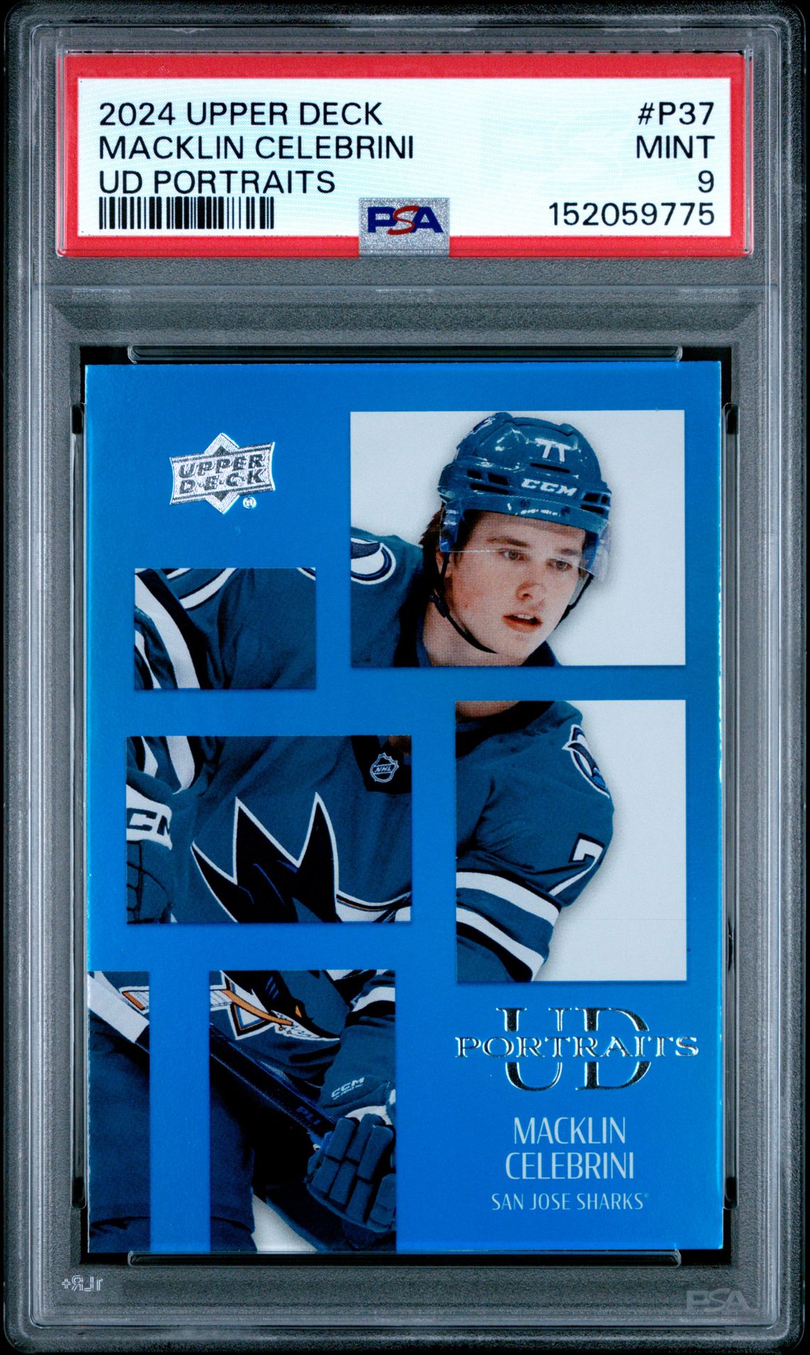 2024 Upper Deck Ud Portraits Macklin Celebrini #P37 Mint 9 front
