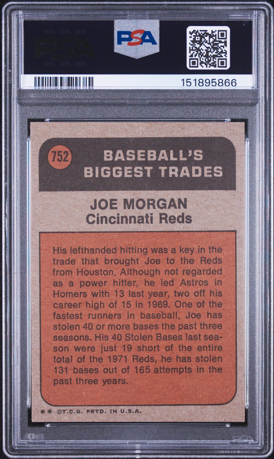 1972 Topps Joe Morgan #752 (Traded) Ex-Mt 6 back