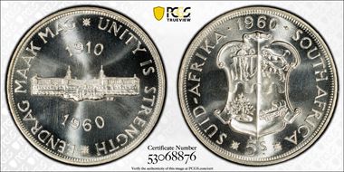 1960 5 Shil 50th Anniversary SA Union PR67