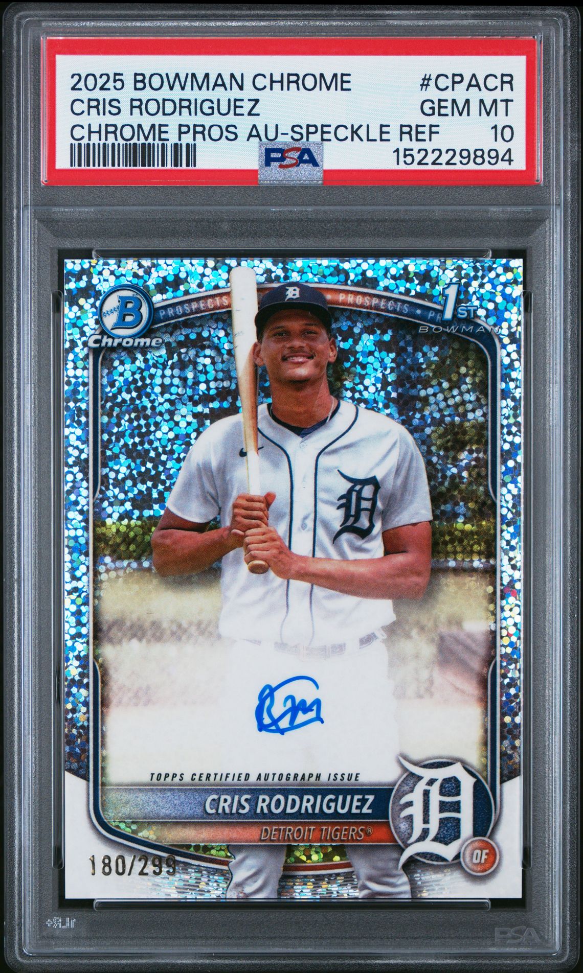 2025 Bowman BOWMAN CHROME PROSPECT AUTOGRAPHS CHROME PROS AU-SPECKLE REF #CPACR Cris Rodriguez front