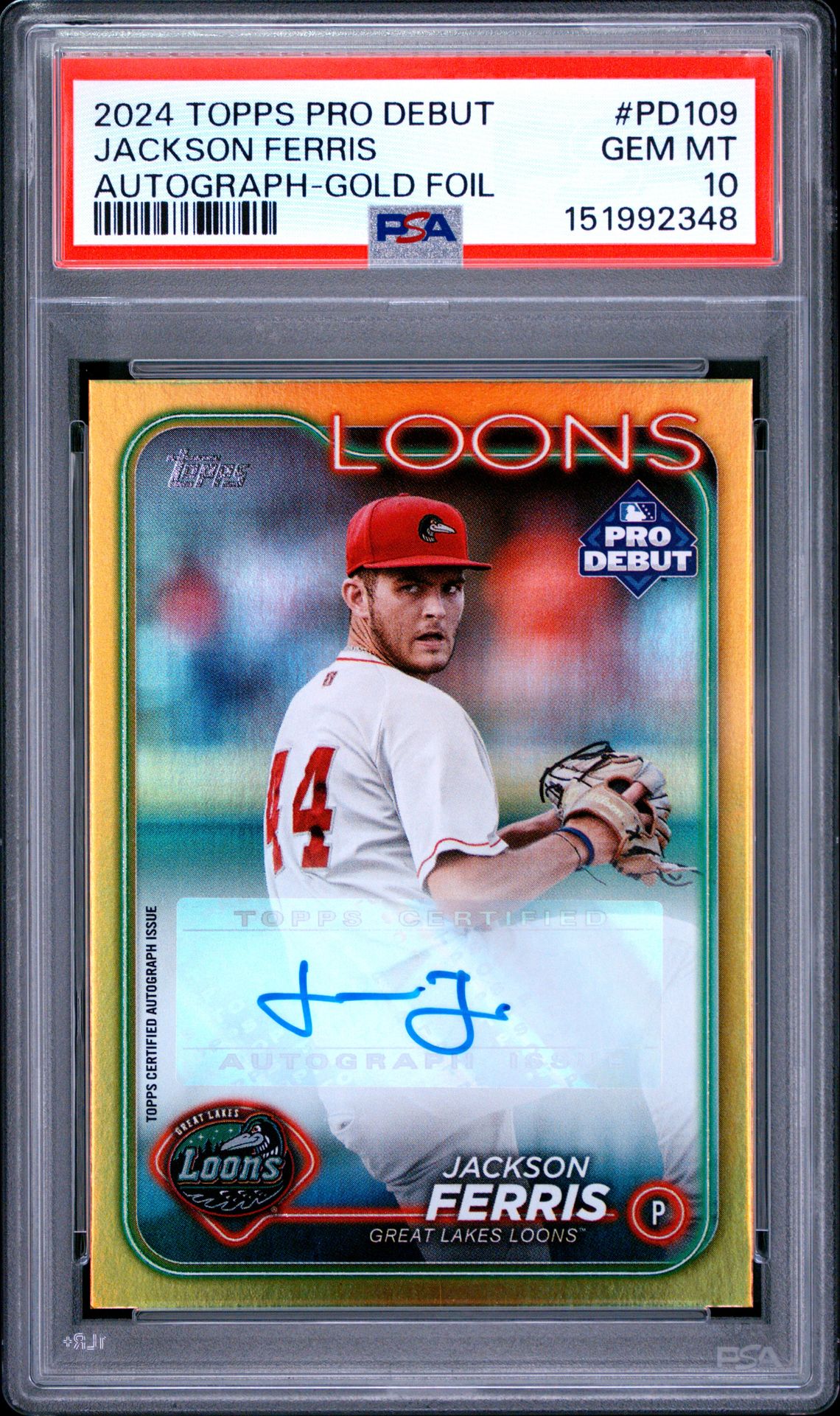 2024 Topps TOPPS PRO DEBUT AUTOGRAPH-GOLD FOIL #PD109 Jackson Ferris front