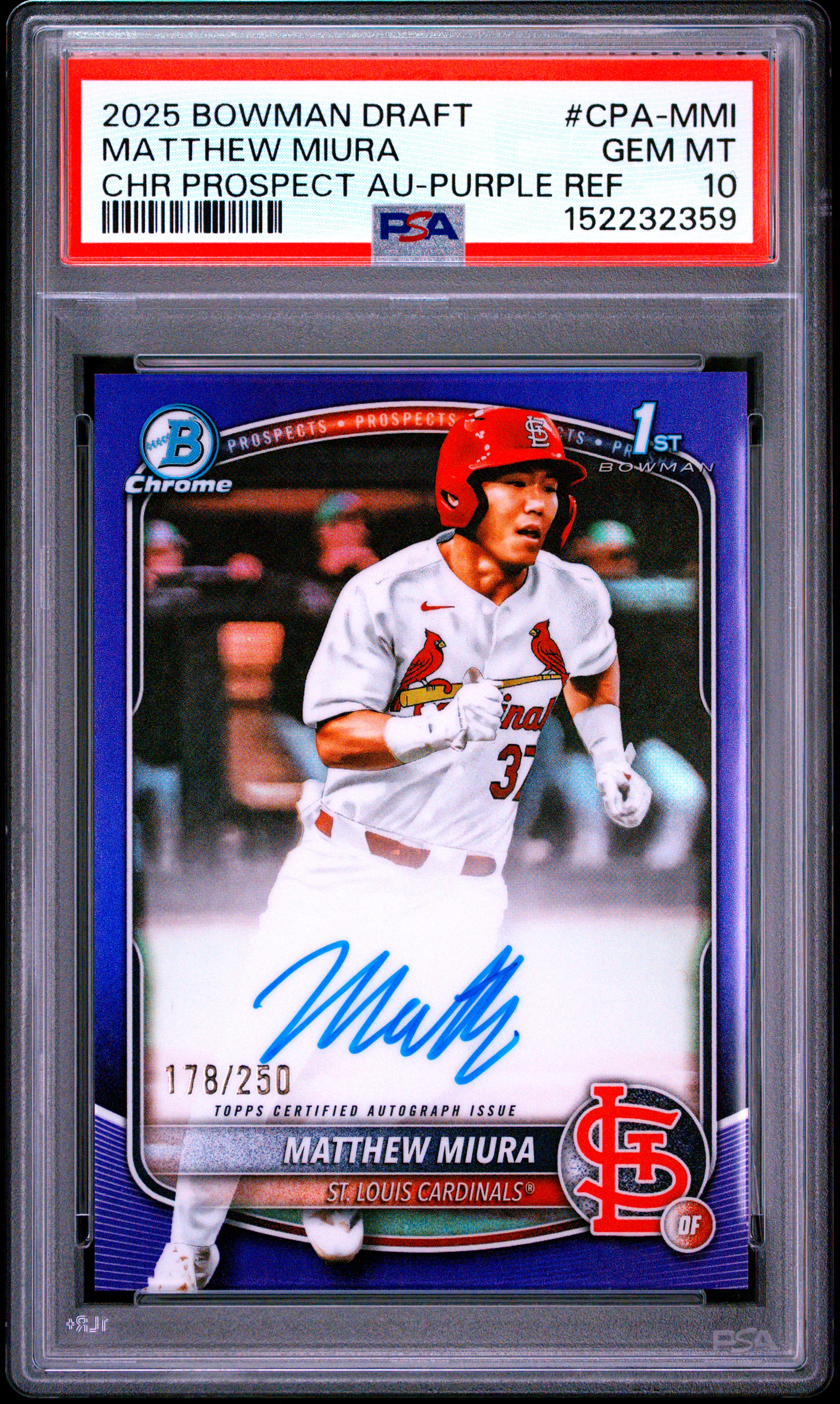 2025 #CPA-MMI Matthew Miura PSA 10 Bowman Draft Chrome Prospect Autographs