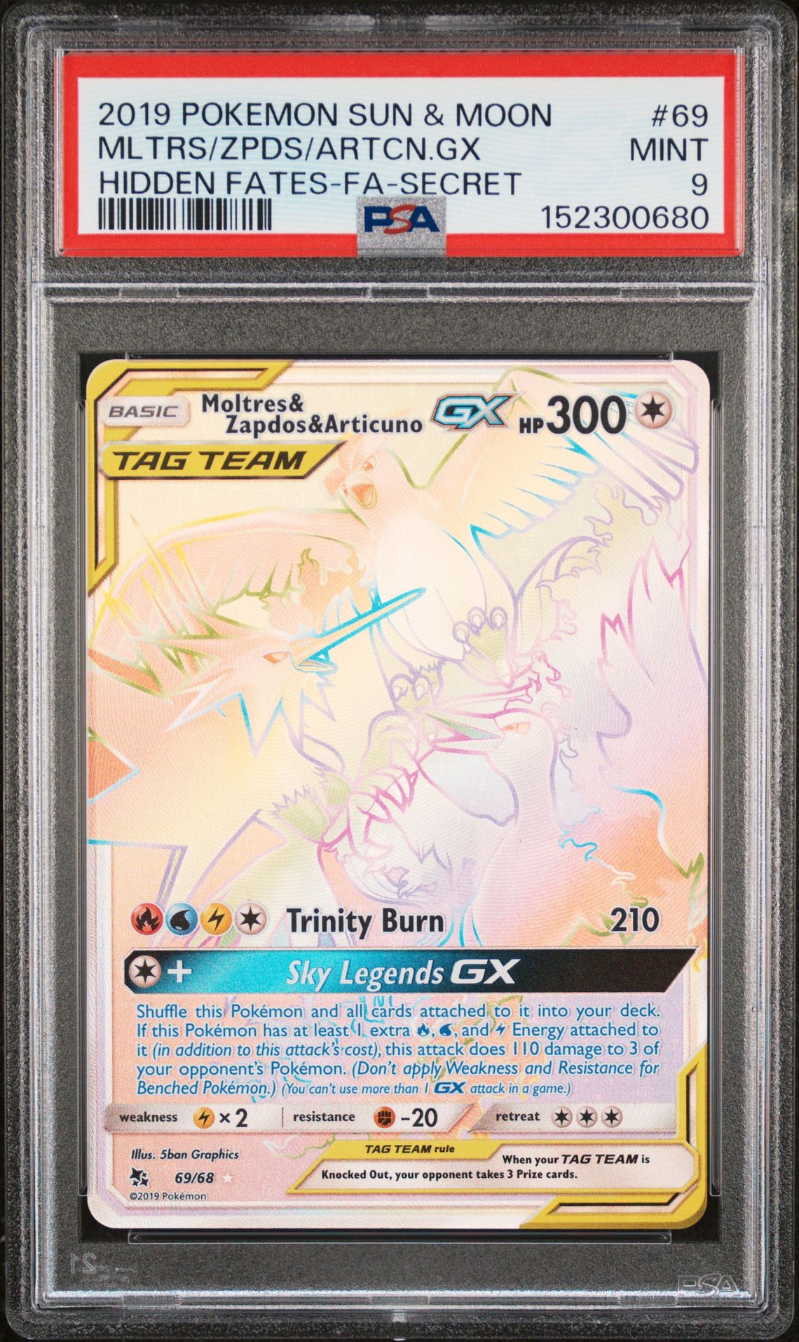 2019 Pokemon POKEMON SUN & MOON HIDDEN FATES Full Art #69 Mltrs/Zpds/Artcn.Gx front