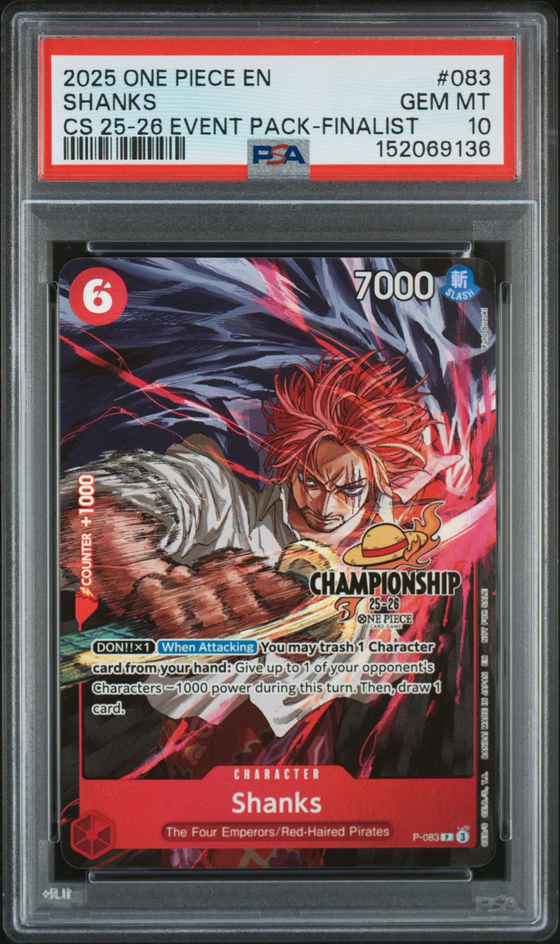 2025 One Piece ONE PIECE CHAMPIONSHIP 2025-26 EVENT PACK CS 25-26 EVENT PACK-FINALIST #083 Shanks front