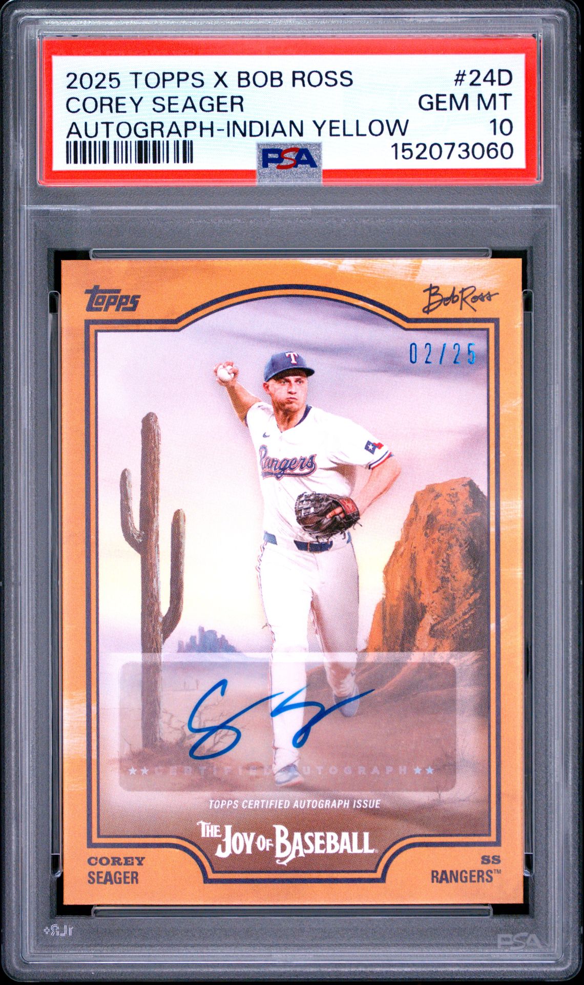 2025 Topps TOPPS X BOB ROSS THE JOY OF BASEBALL AUTOGRAPH-INDIAN YELLOW #24D Corey Seager front
