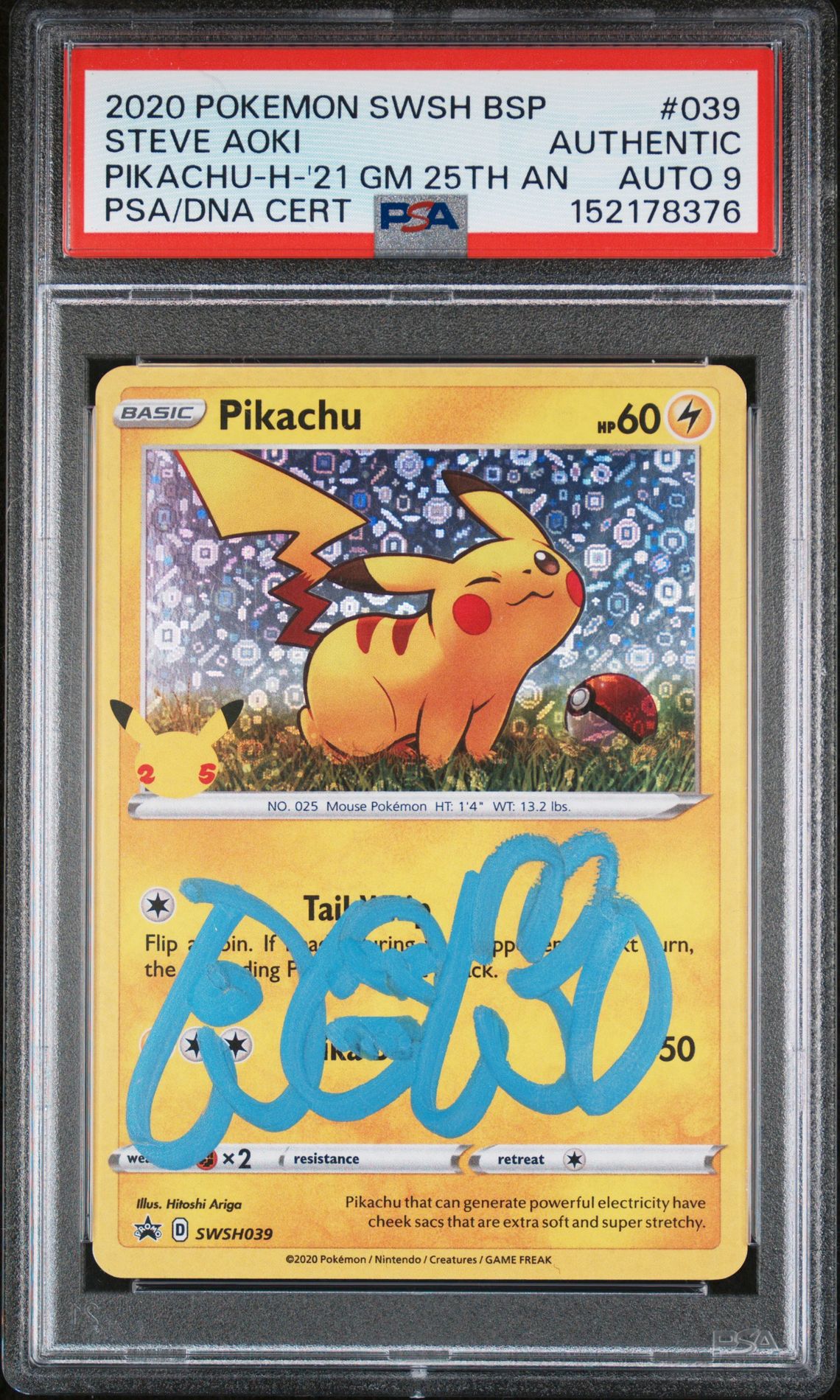 2020 Pokemon POKEMON SWSH BLACK STAR PROMO PIKACHU-H-'21 GM 25TH AN #039 Steve Aoki front