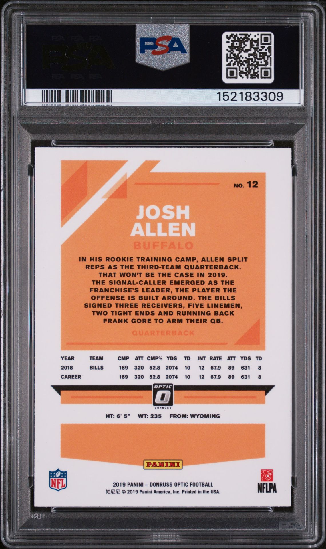 2019 Panini Donruss Optic Josh Allen #12 Mint 9 back