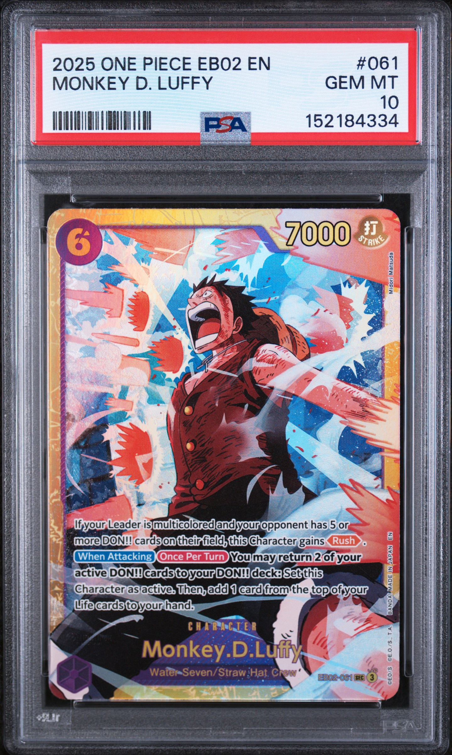 2025 #061 Monkey D. Luffy PSA 10 One Piece EB02-Extra Booster -Anime 25th Collection-