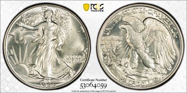 1946 50C Doubled Die Reverse MS64