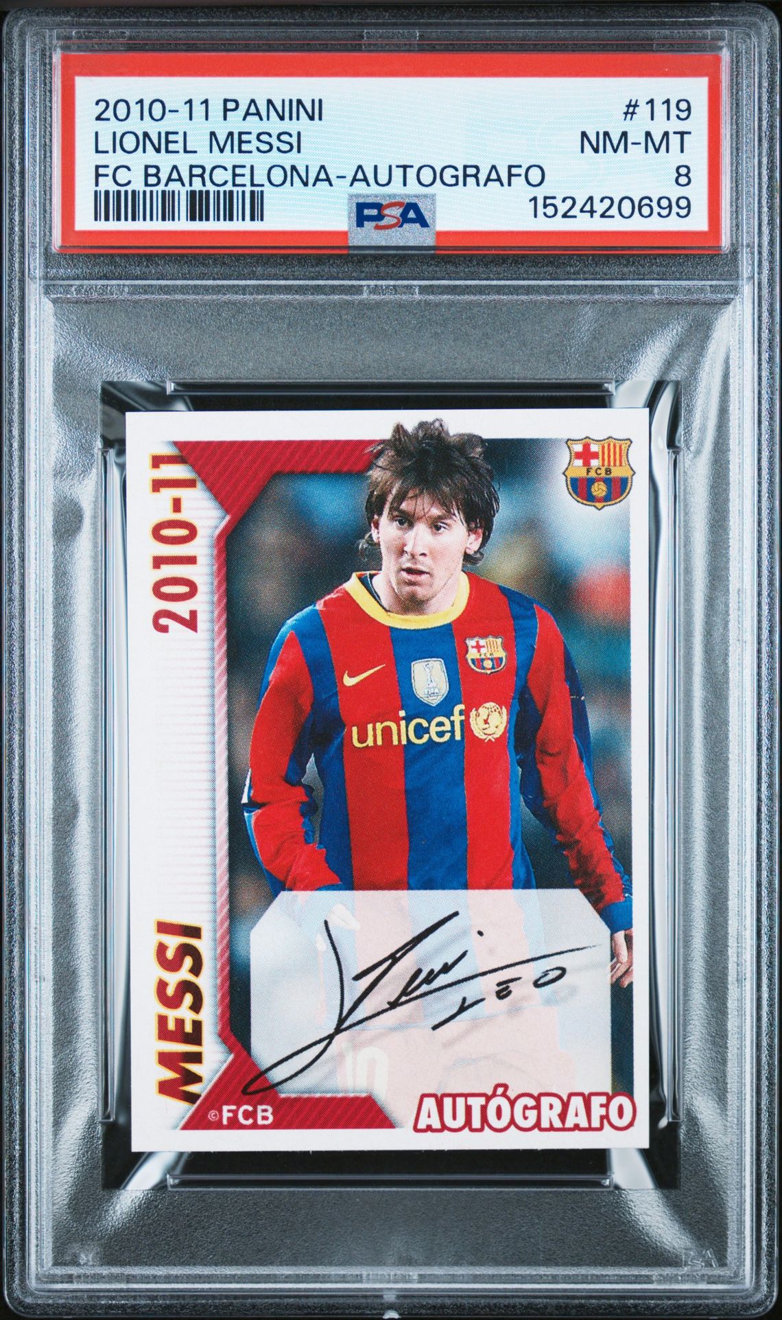 2010-11 Panini Fc Barcelona Lionel Messi #119 (Fc Barcelona-Autografo) Nm-Mt 8 front