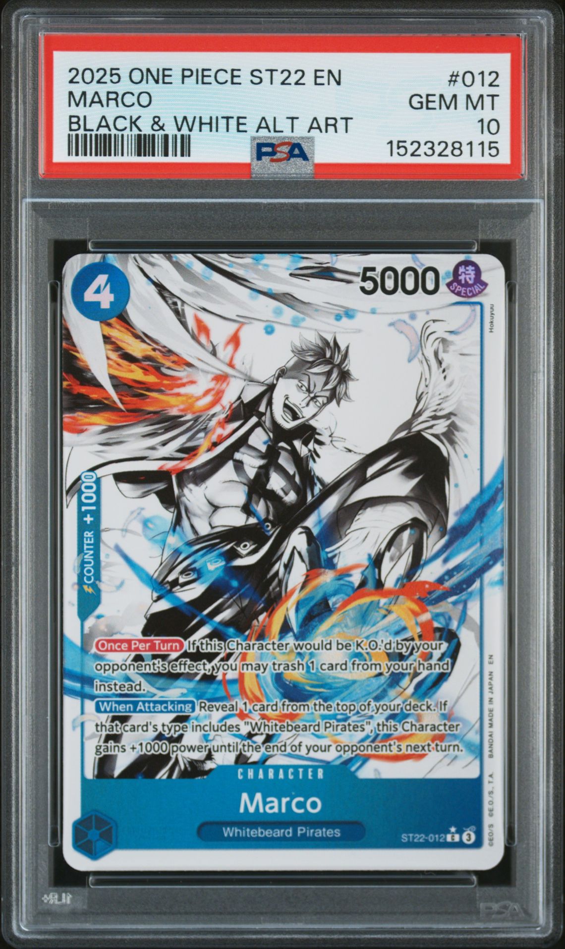 2025 One Piece ONE PIECE STARTER DECK ST22-ACE & NEWGATE BLACK & WHITE ALT ART #012 Marco front