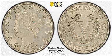 1883 5C No CENTS AU58
