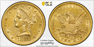 1854-S $10 AU50