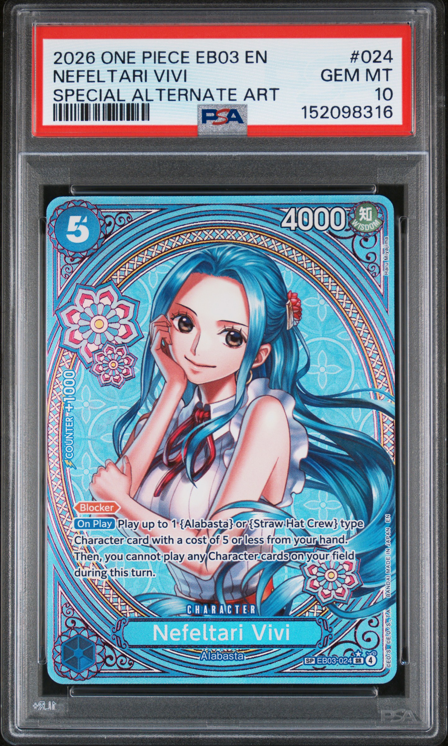 2026 #024 Nefeltari Vivi PSA 10 One Piece EB03-Extra Booster -One Piece Heroines Edition-