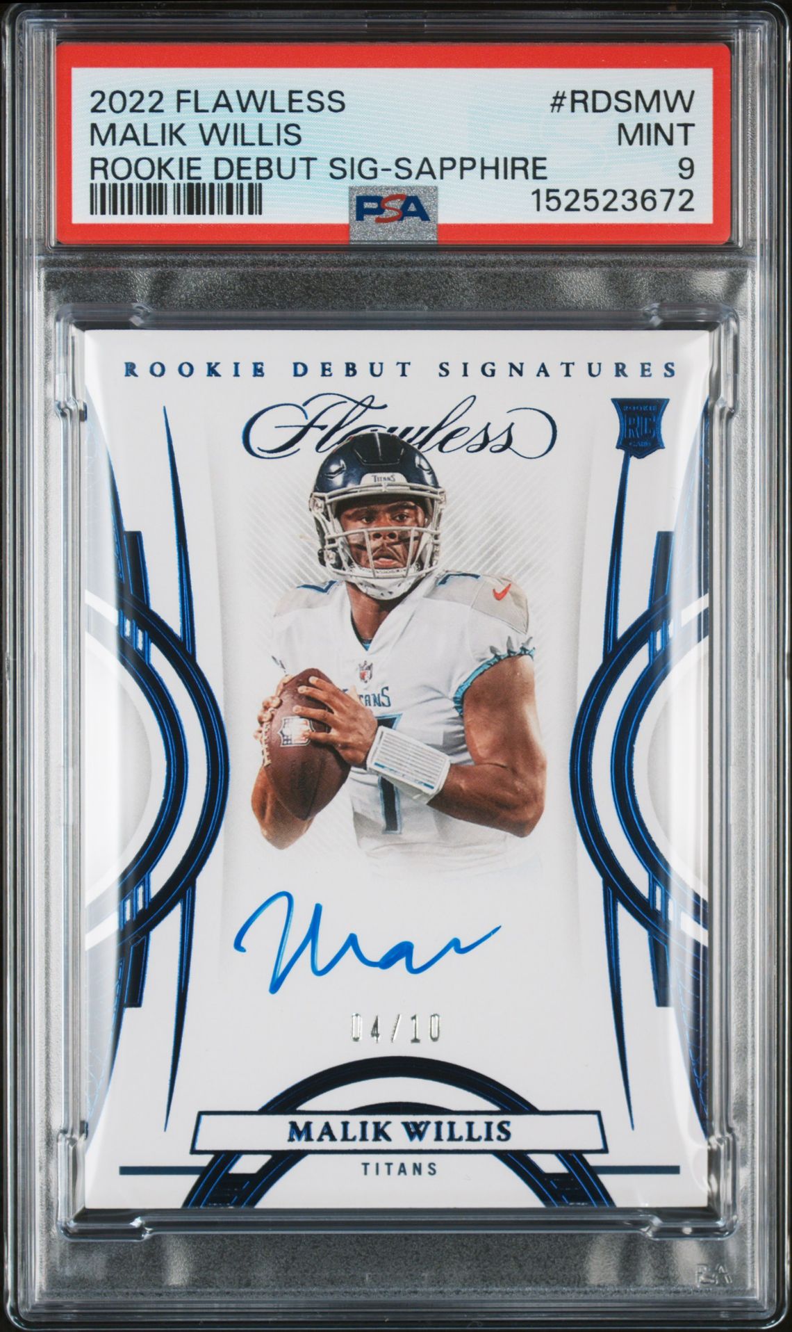 2022 Panini PANINI FLAWLESS ROOKIE DEBUT SIGNATURES SAPPHIRE #RDSMW Malik Willis front