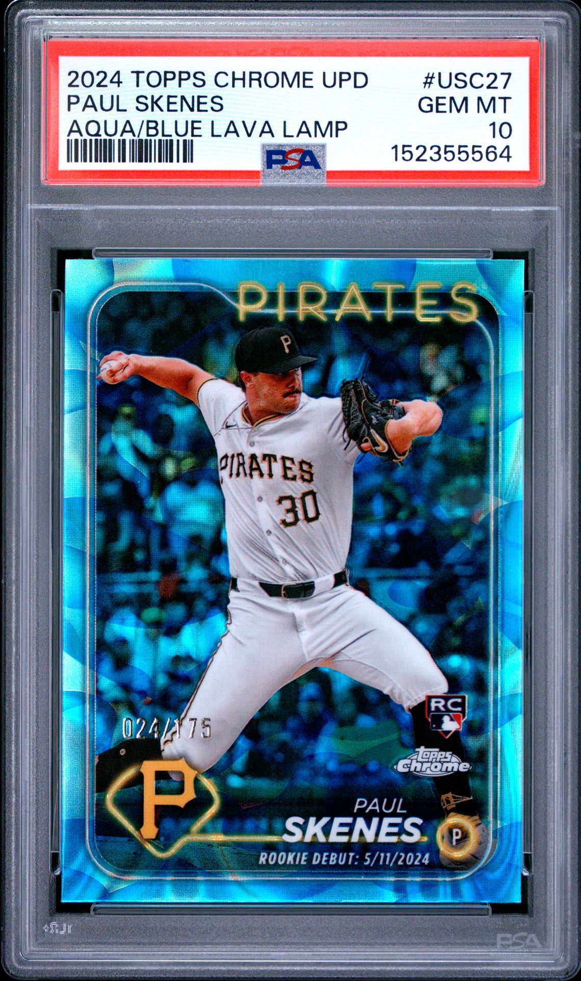 2024 TOPPS CHROME UPDATE PAUL SKENES AQUA/BLUE LAVA LAMP USC27 GEM MT 10 front