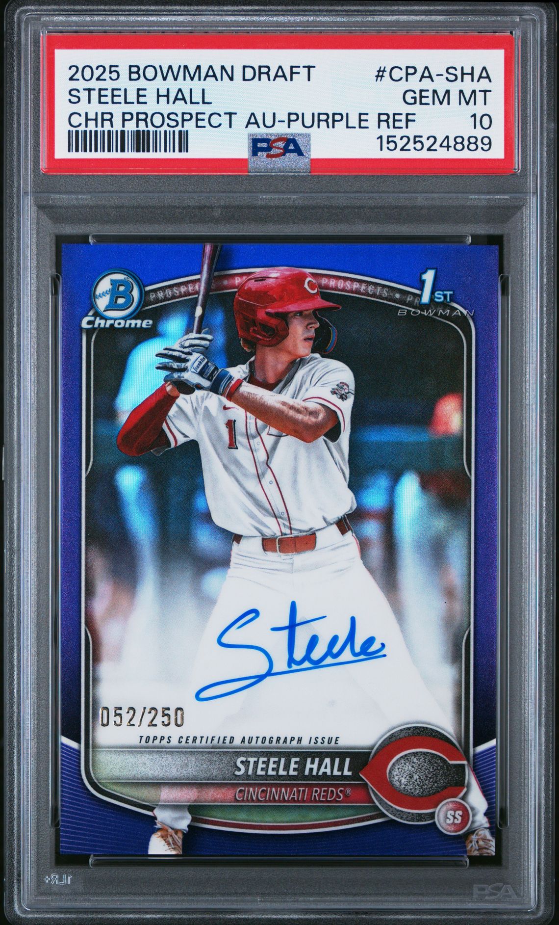 2025 Bowman BOWMAN DRAFT CHROME PROSPECT AUTOGRAPHS CHR PROSPECT AU-PURPLE REF #CPA-SHA Steele Hall front