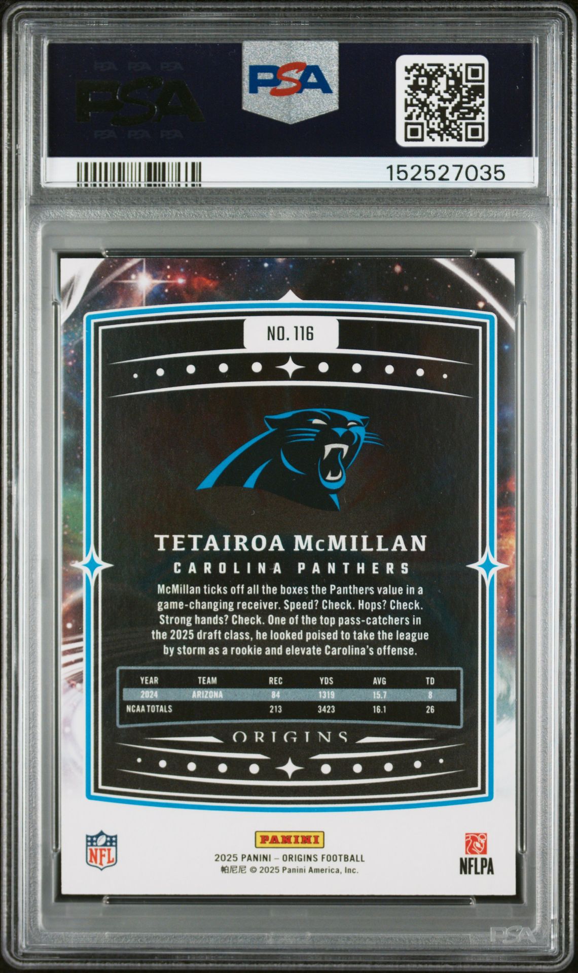 2025 Panini Origins Tetairoa Mcmillan #116 Mint 9 back
