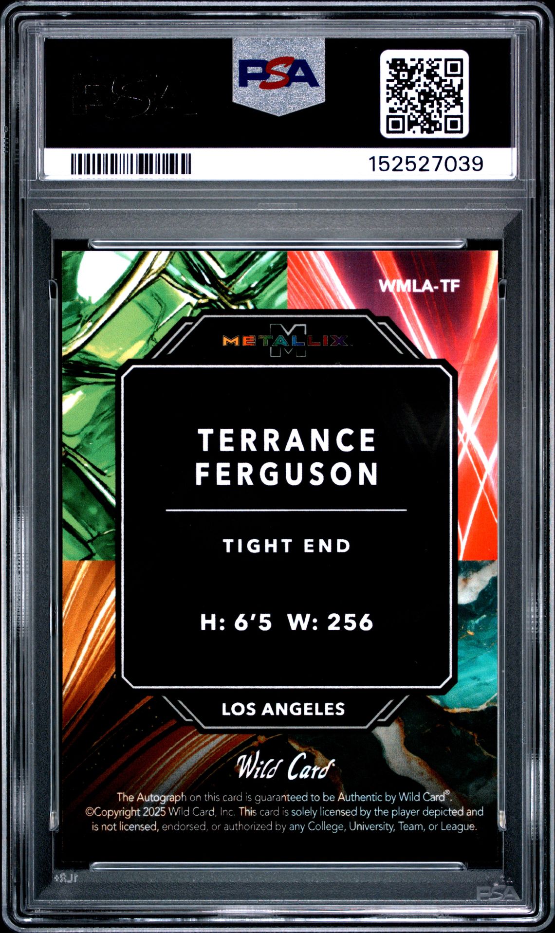 2025 Wild Card Metallix Pro-Look Hobby Light Autographs Terrance Ferguson #Wmlatf (Light Au-Rnbw-Red) Mint 9 back