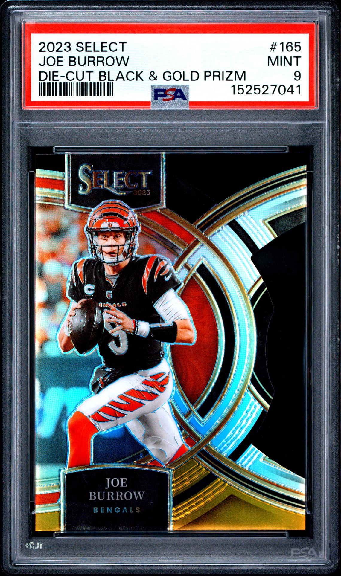 2023 Panini Select Joe Burrow #165 (Die-Cut Black & Gold Prizm) Mint 9 front