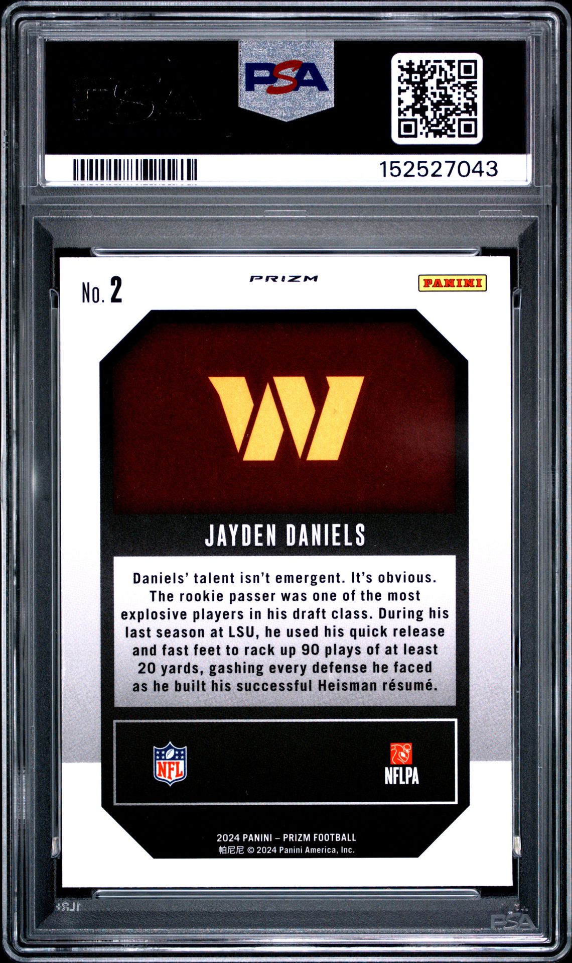 2024 Panini Prizm Emergent Jayden Daniels #2 (Emergent-Green Prizm) Gem Mt 10 back