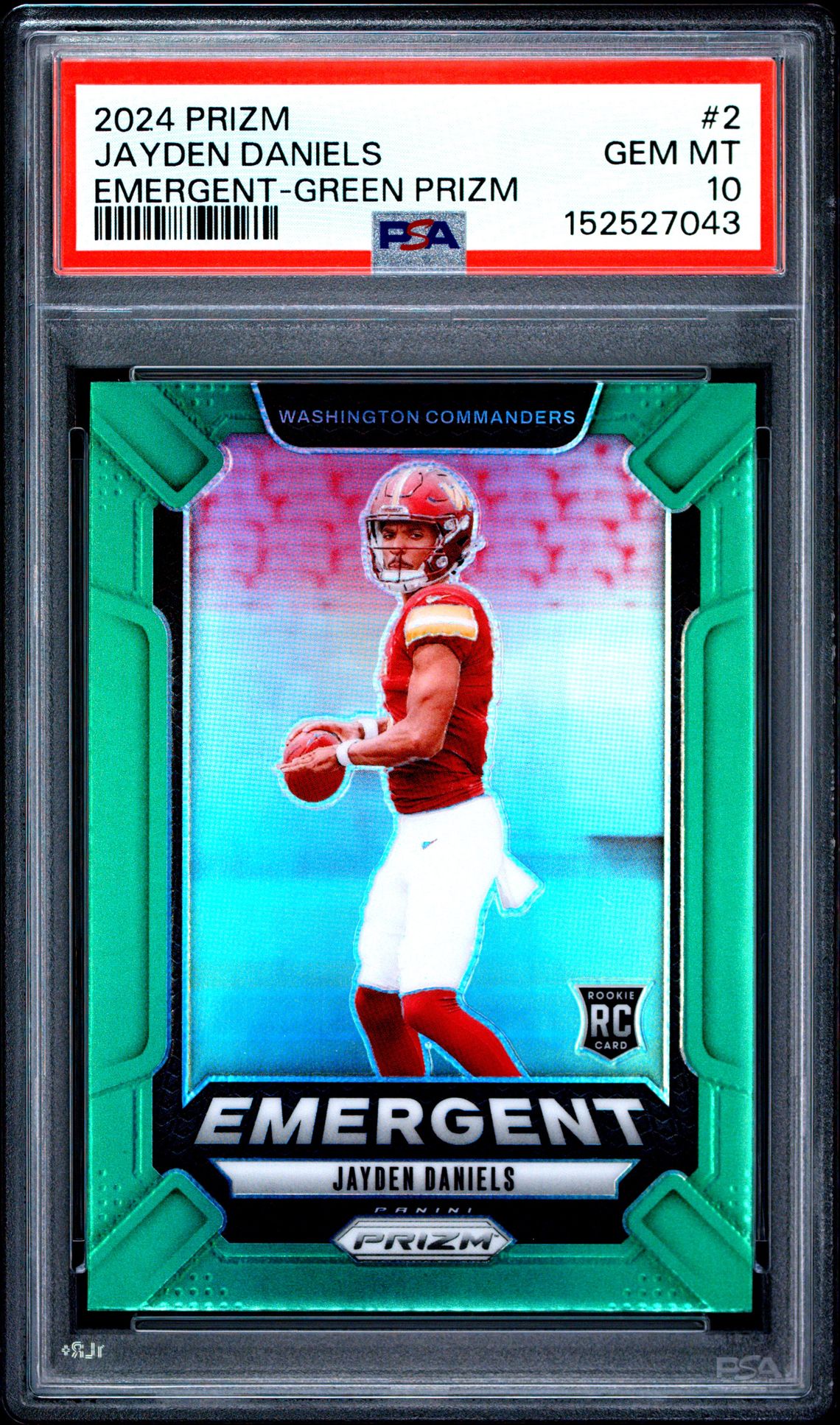 2024 Panini Prizm Emergent Jayden Daniels #2 (Emergent-Green Prizm) Gem Mt 10 front