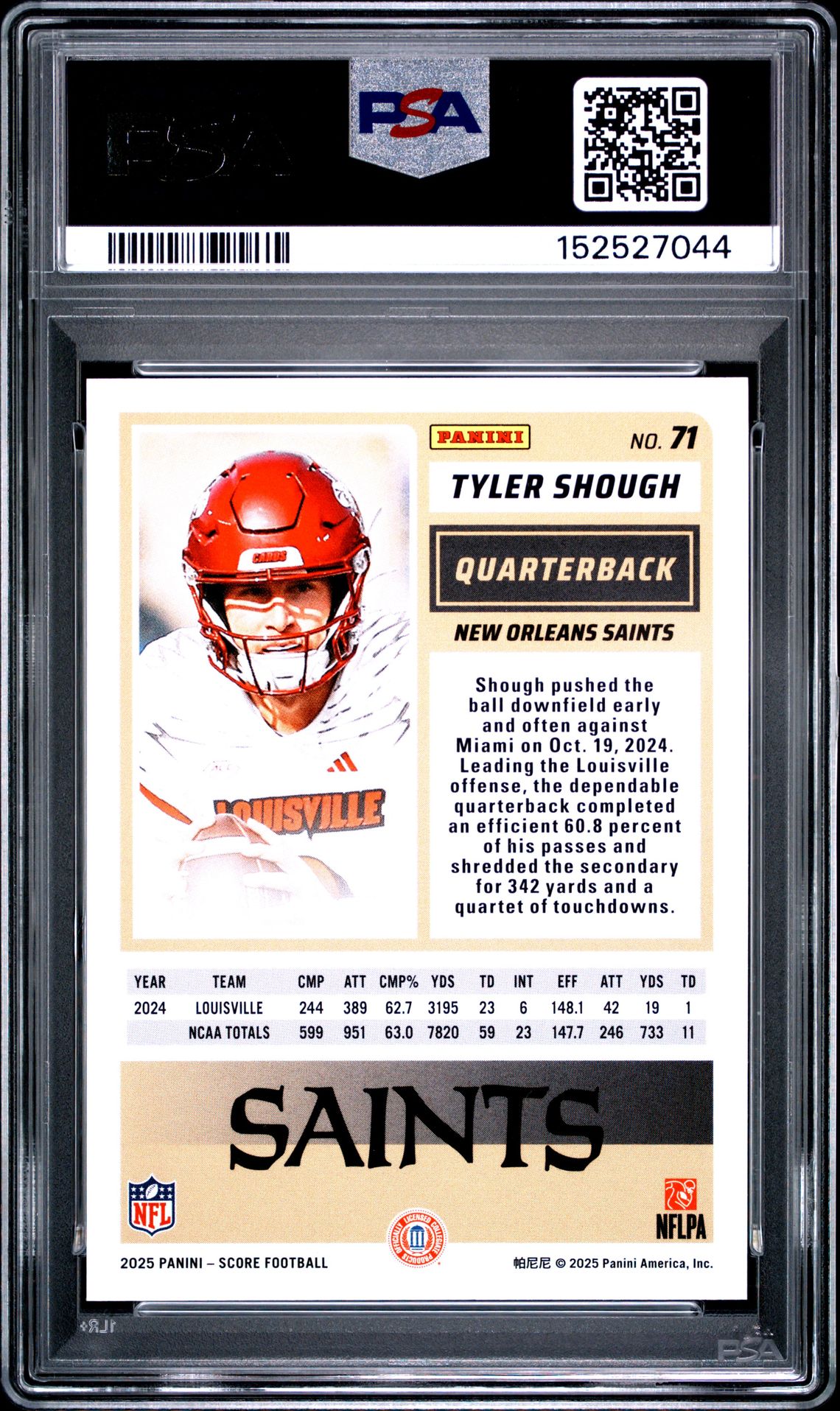 2025 PANINI SCORE-A-TREAT TYLER SHOUGH ROOKIE-PUMPKIN 71 GEM MT 10 back