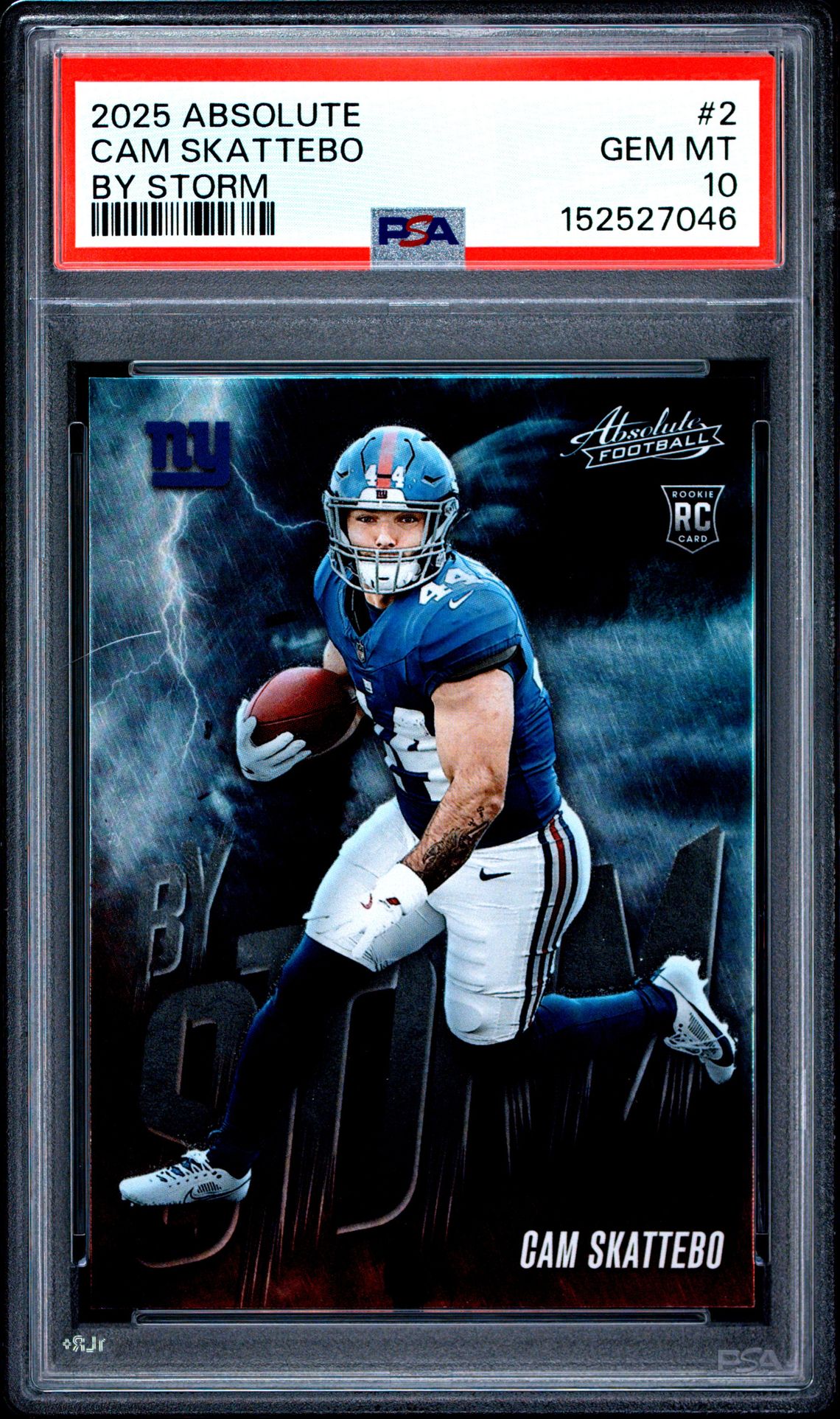 2025 Panini Absolute By Storm Cam Skattebo #2 Gem Mt 10 front view - PSA graded GEM MT 10