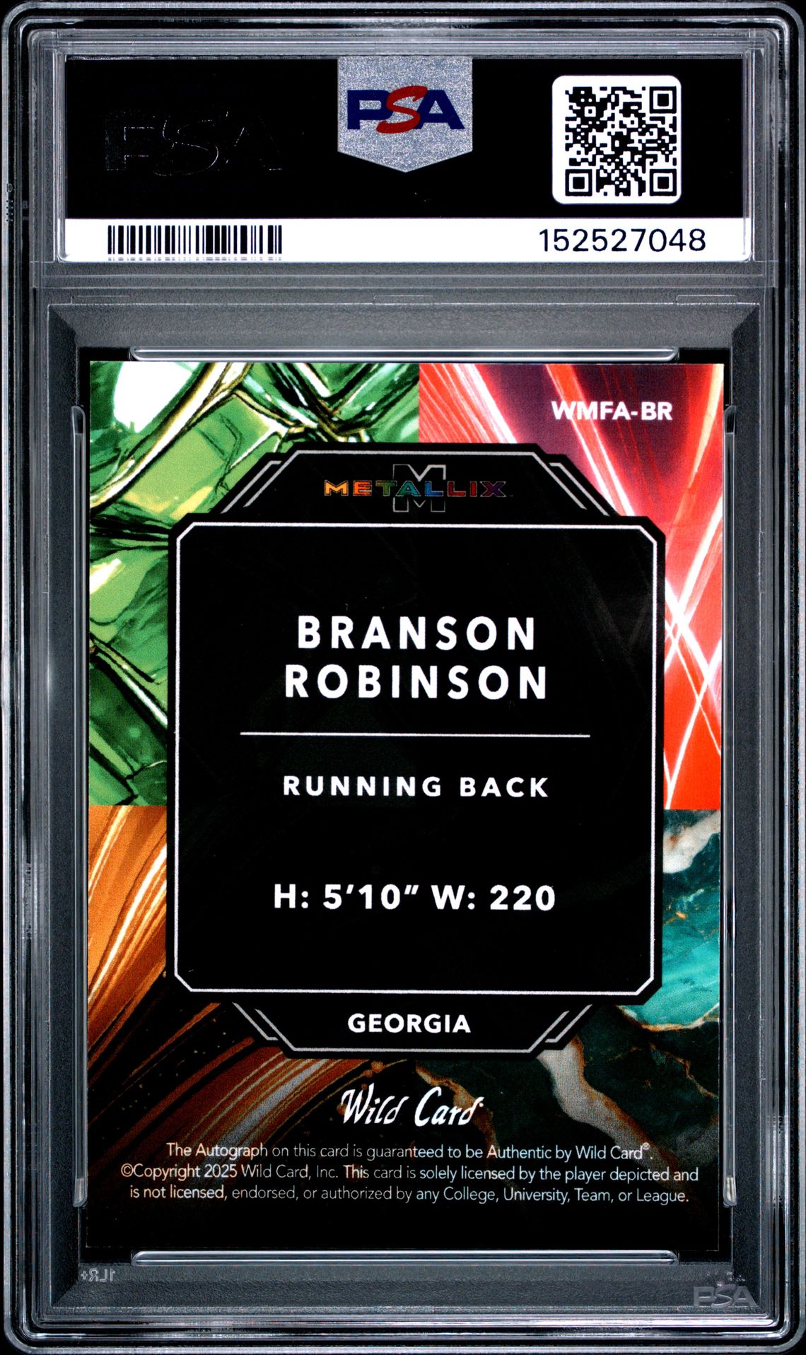 2025 Wild Card Metallix Pro-Look Hobby Fractal Autographs Branson Robinson #Wmfabr (Frctl Au-Sprk-Teal 1/1) Mint 9 back