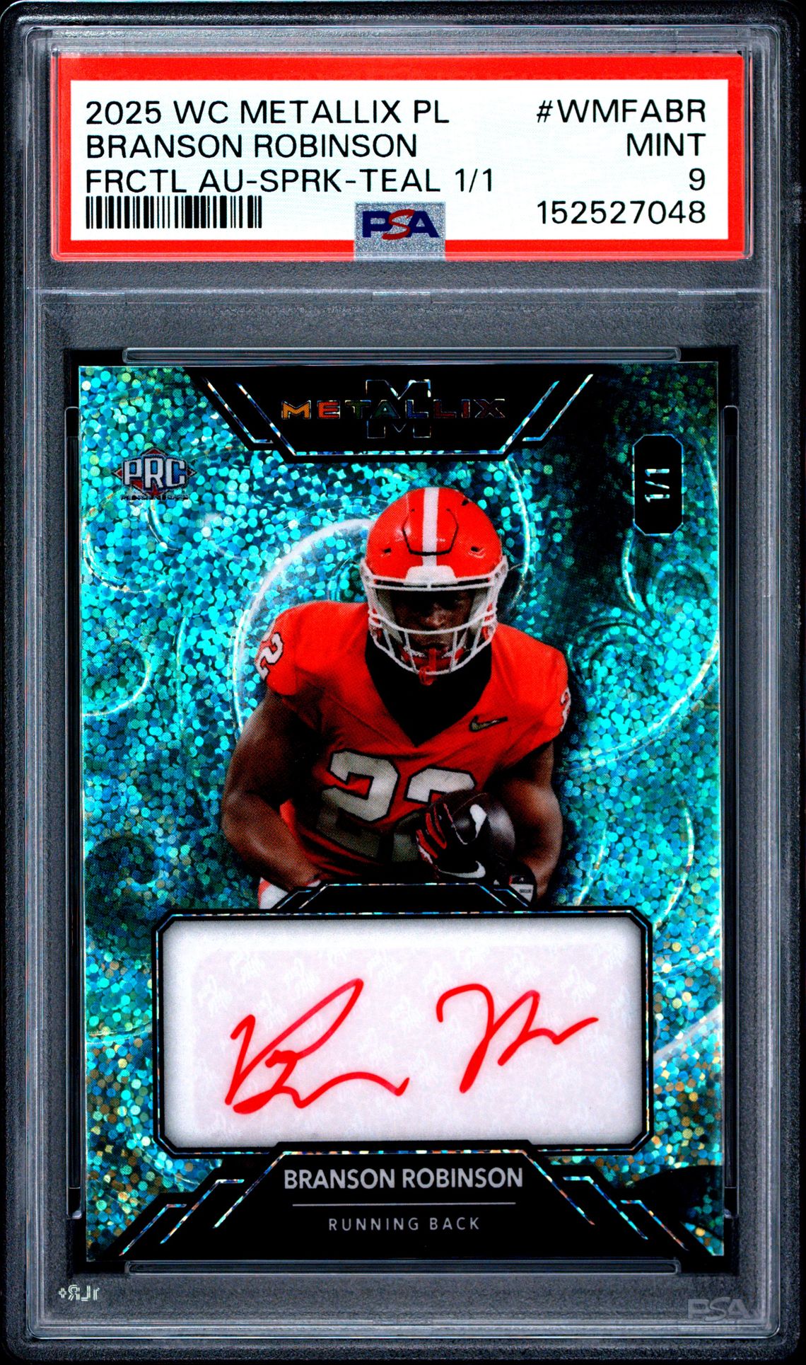 2025 Wild Card Metallix Pro-Look Hobby Fractal Autographs Branson Robinson #Wmfabr (Frctl Au-Sprk-Teal 1/1) Mint 9 front